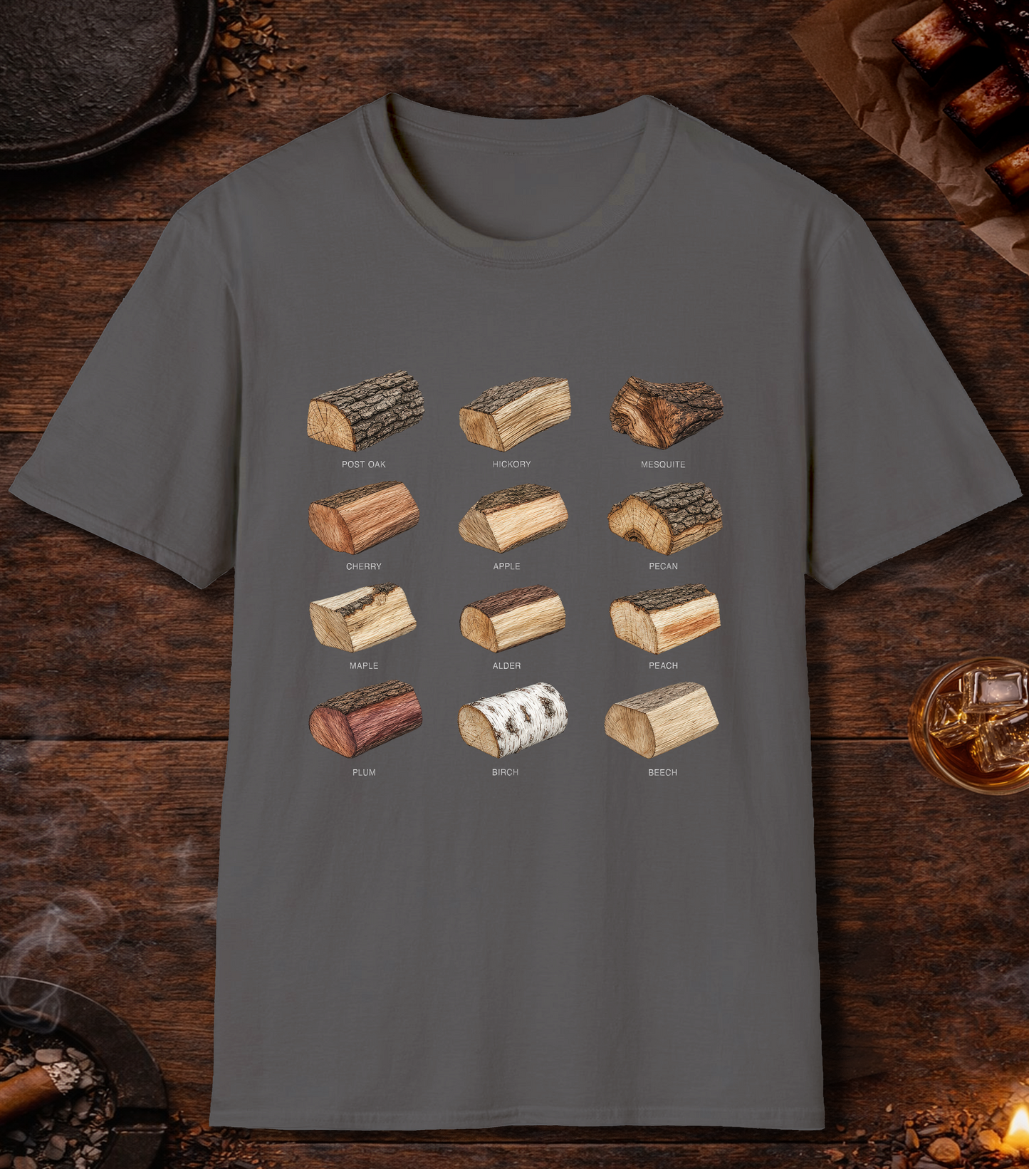 Smoking Wood White T-Shirt - Charcoal