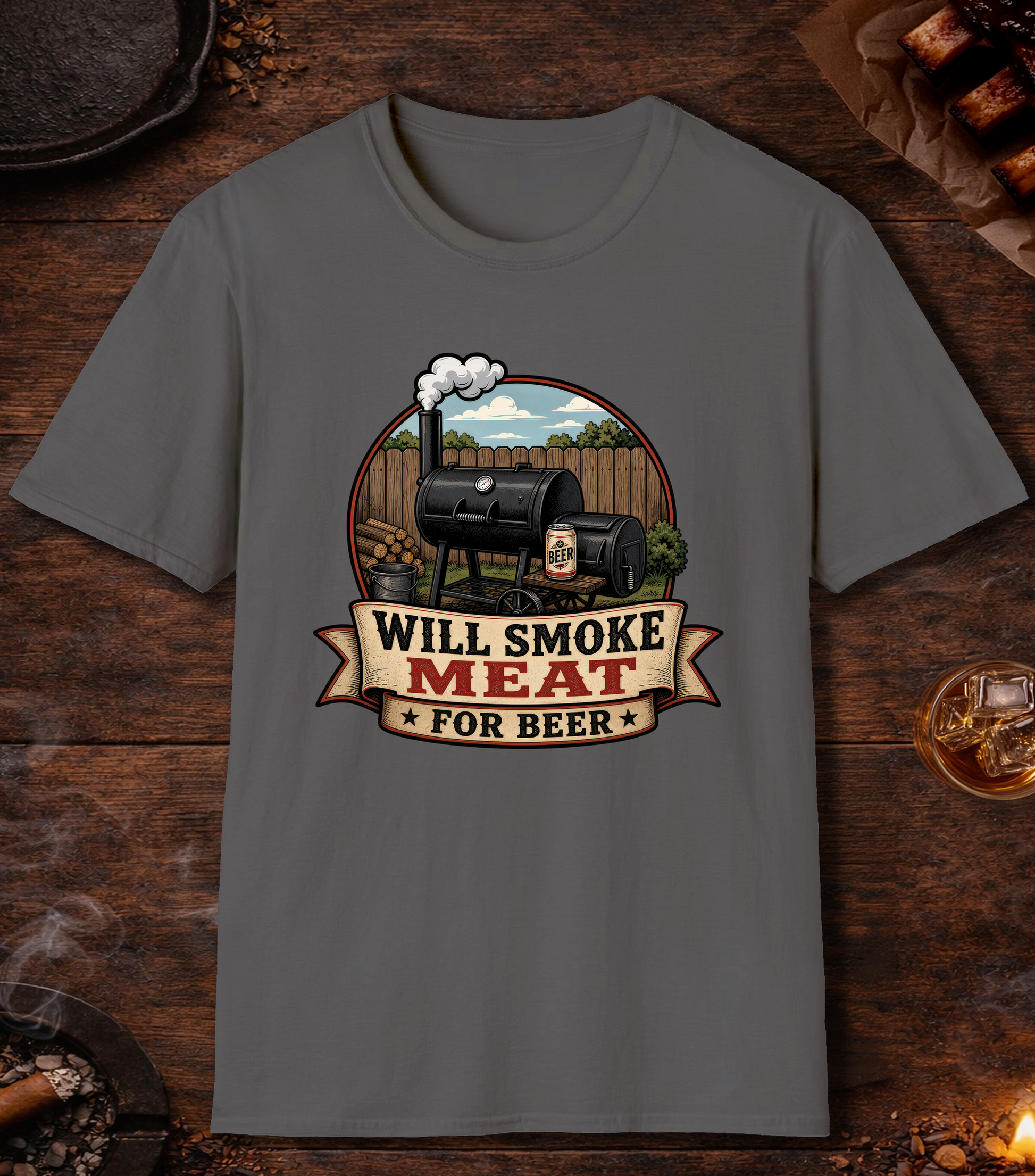 Will Smoke for Beer T-Shirt - Charcoal
