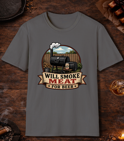 Will Smoke for Beer T-Shirt - Charcoal