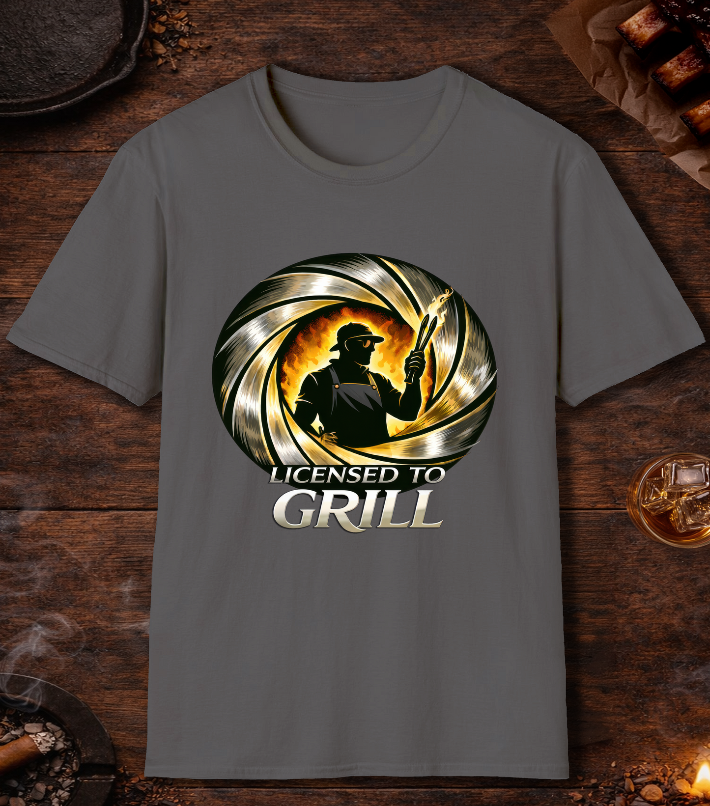 Licensed To Grill Parody T-Shirt - Charcoal