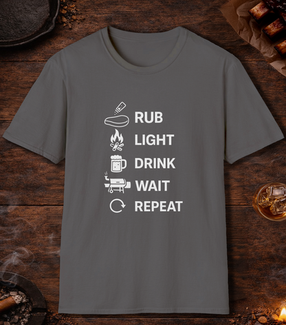 Rub Light Drink Wait Repeat T-Shirt - Charcoal