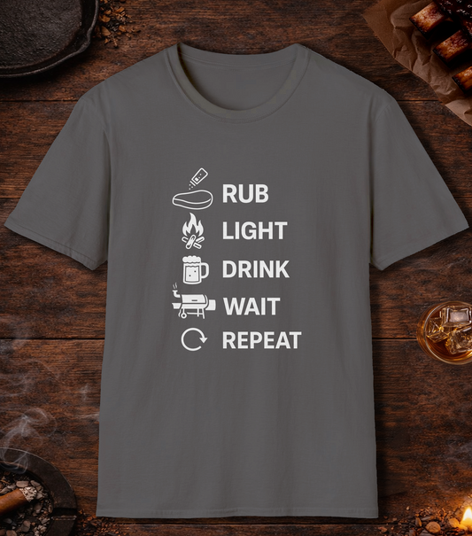 Rub Light Drink Wait Repeat T-Shirt - Charcoal