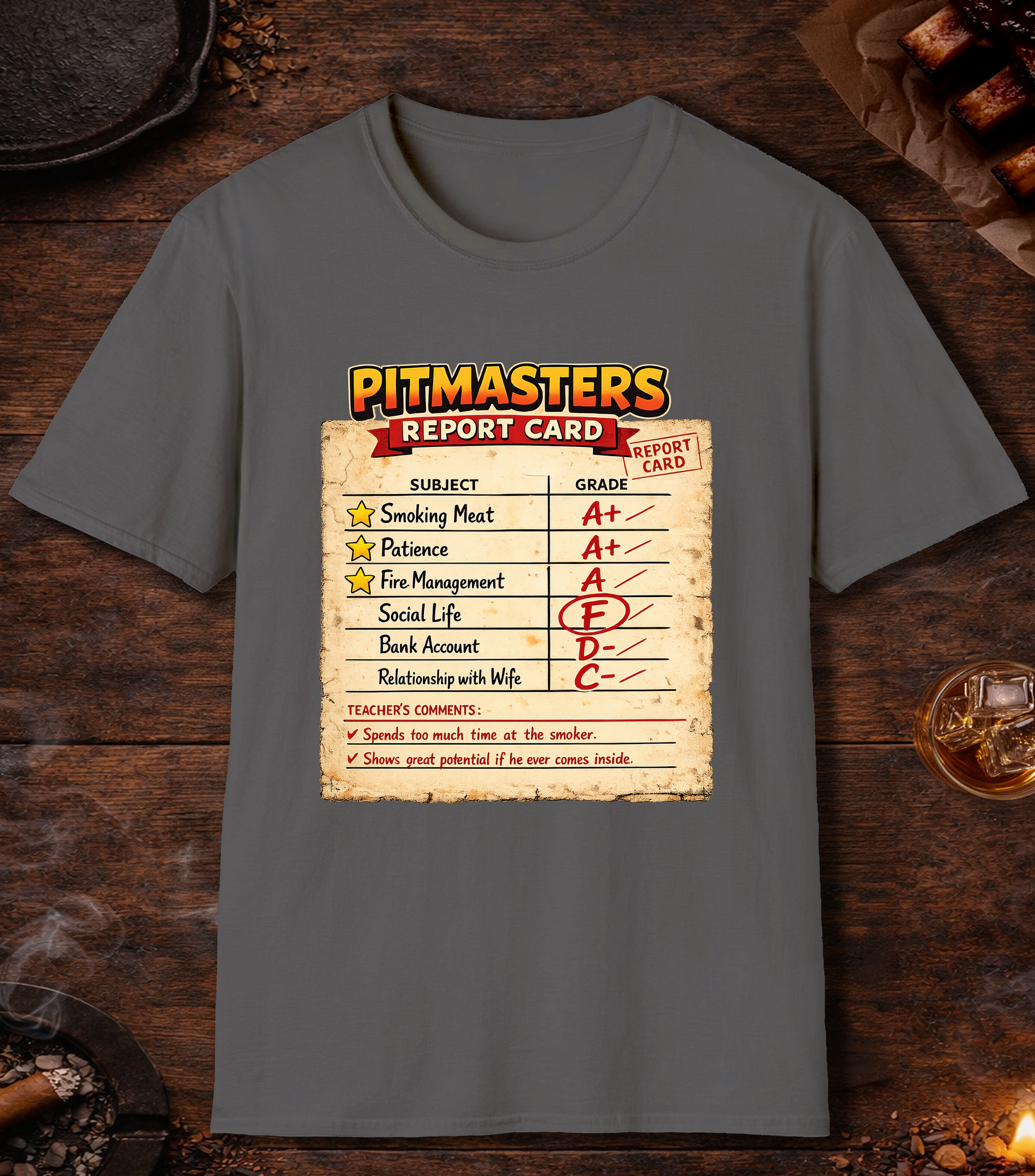 Pitmasters Report Card T-Shirt - Charcoal