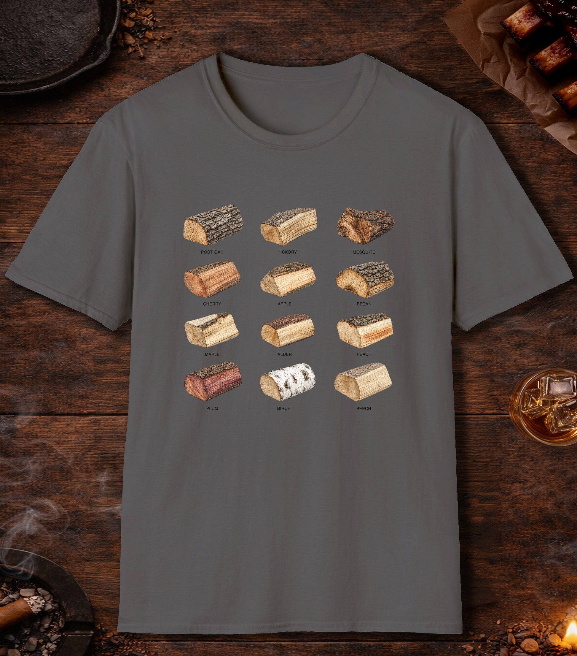 Smoking Wood Black T-Shirt - Charcoal