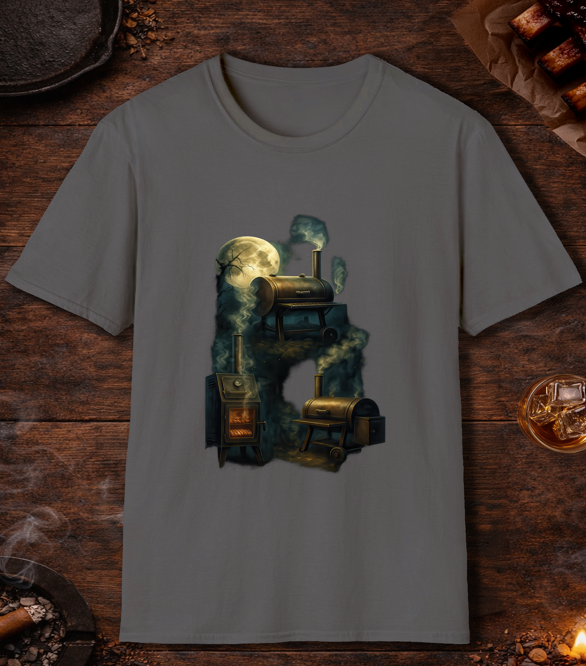 Three Smoker Moon T-Shirt - Charcoal