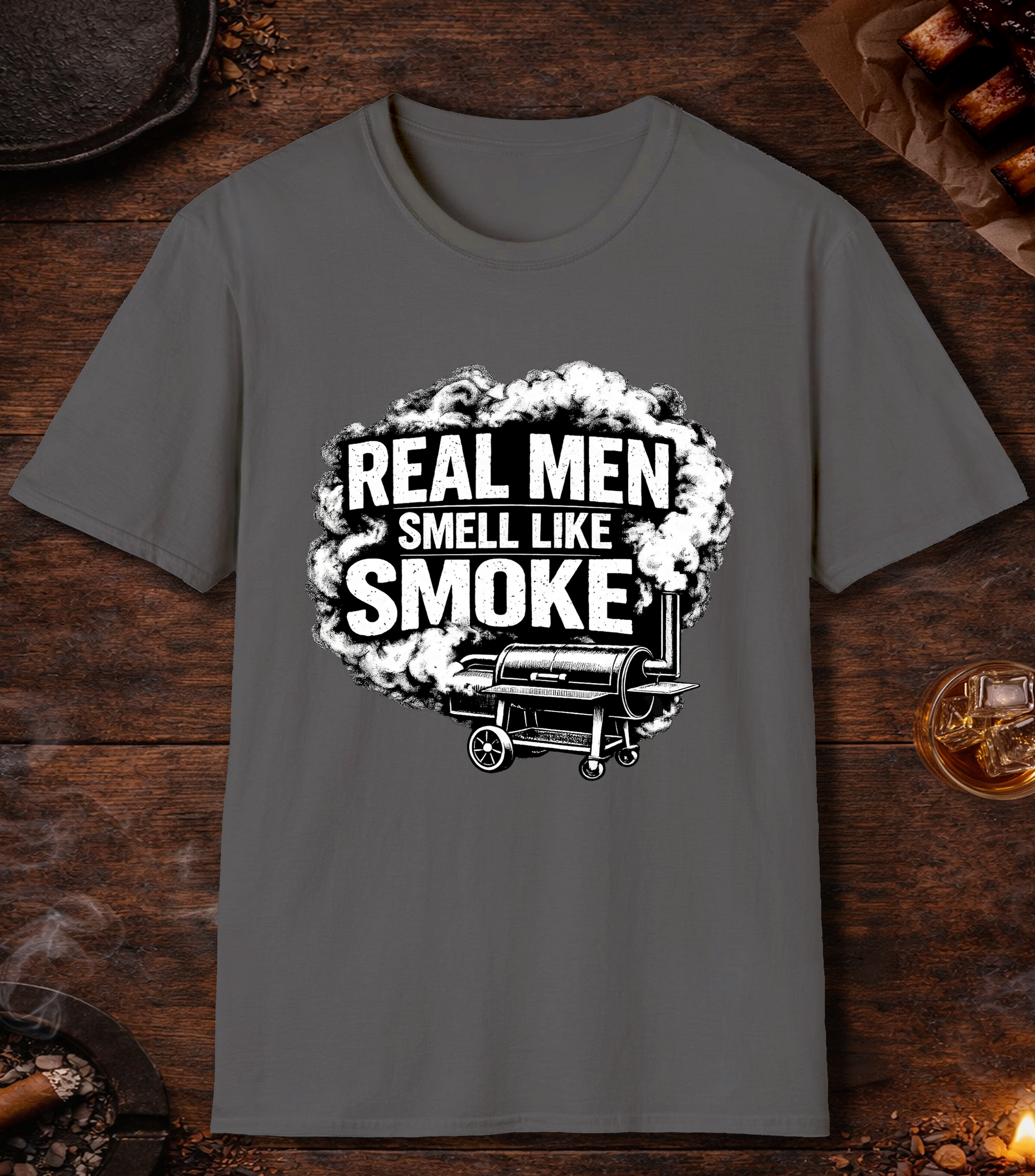 Real Men Smell Like Smoke T-Shirt - Charcoal