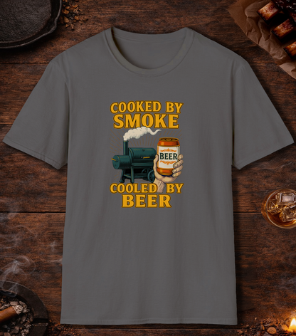 Cooked By Smoke Cooled By Beer T-Shirt - Charcoal