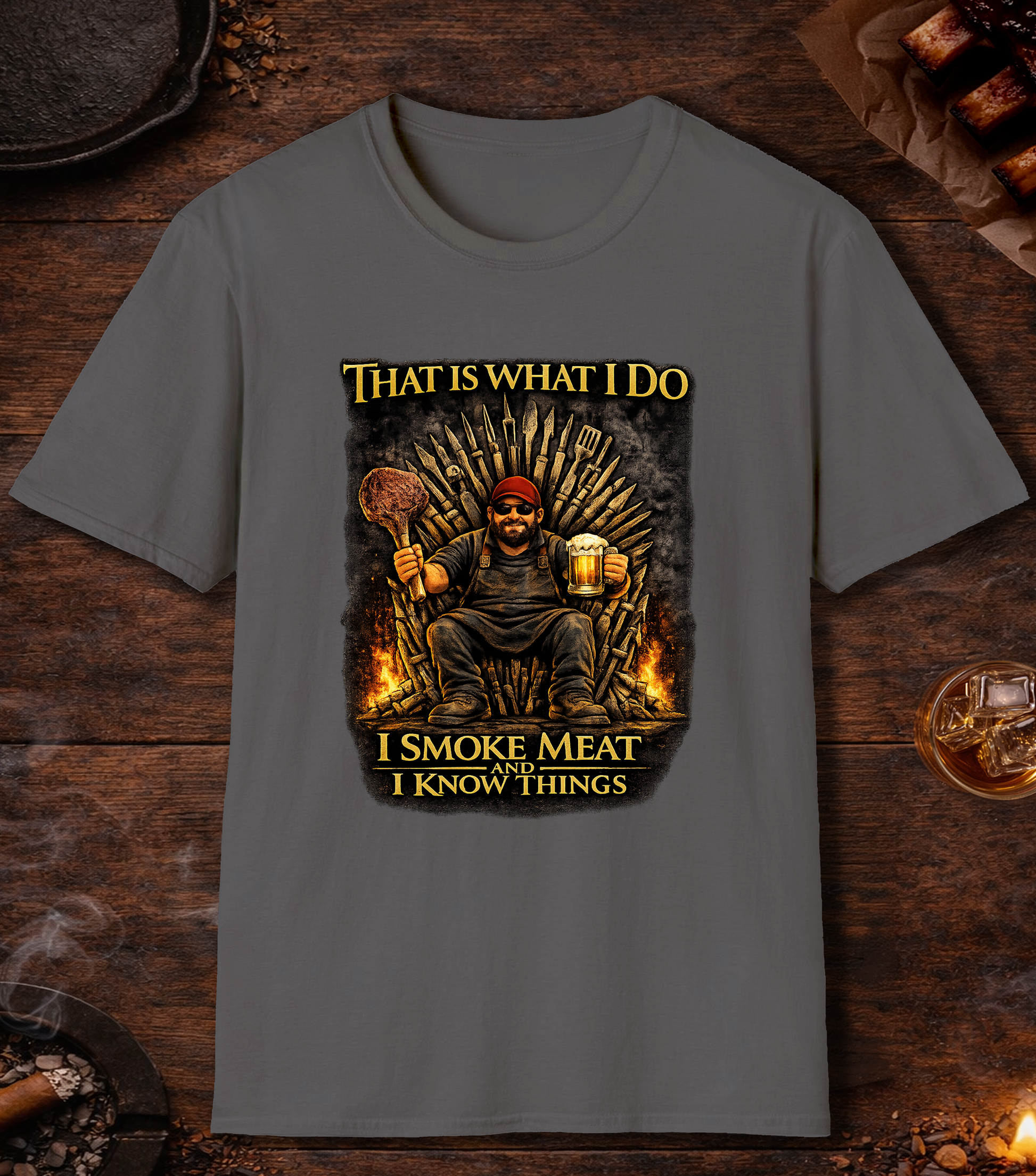 I Smoke Meat And Know Things T-Shirt - Charcoal