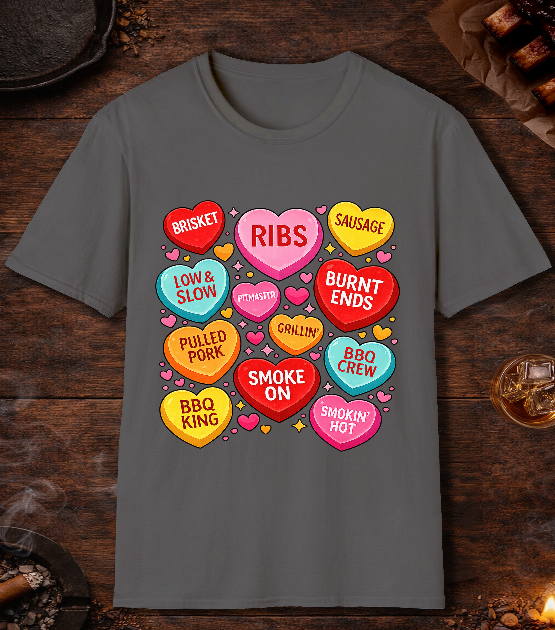 Valentines Day BBQ Hearts T-Shirt - Charcoal