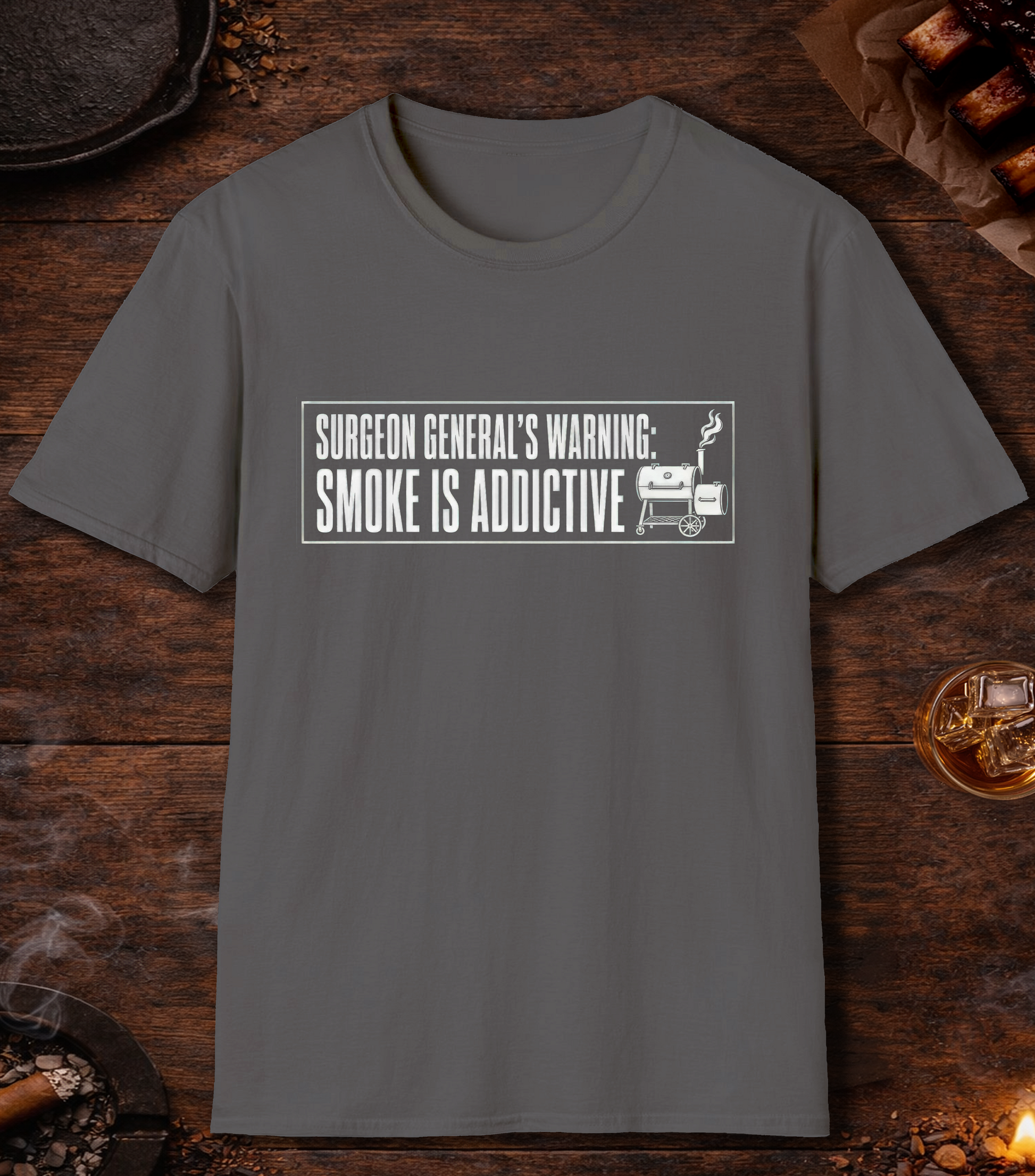 Surgeon General's Warning: Smoke Is Addictive T-Shirt - Charcoal