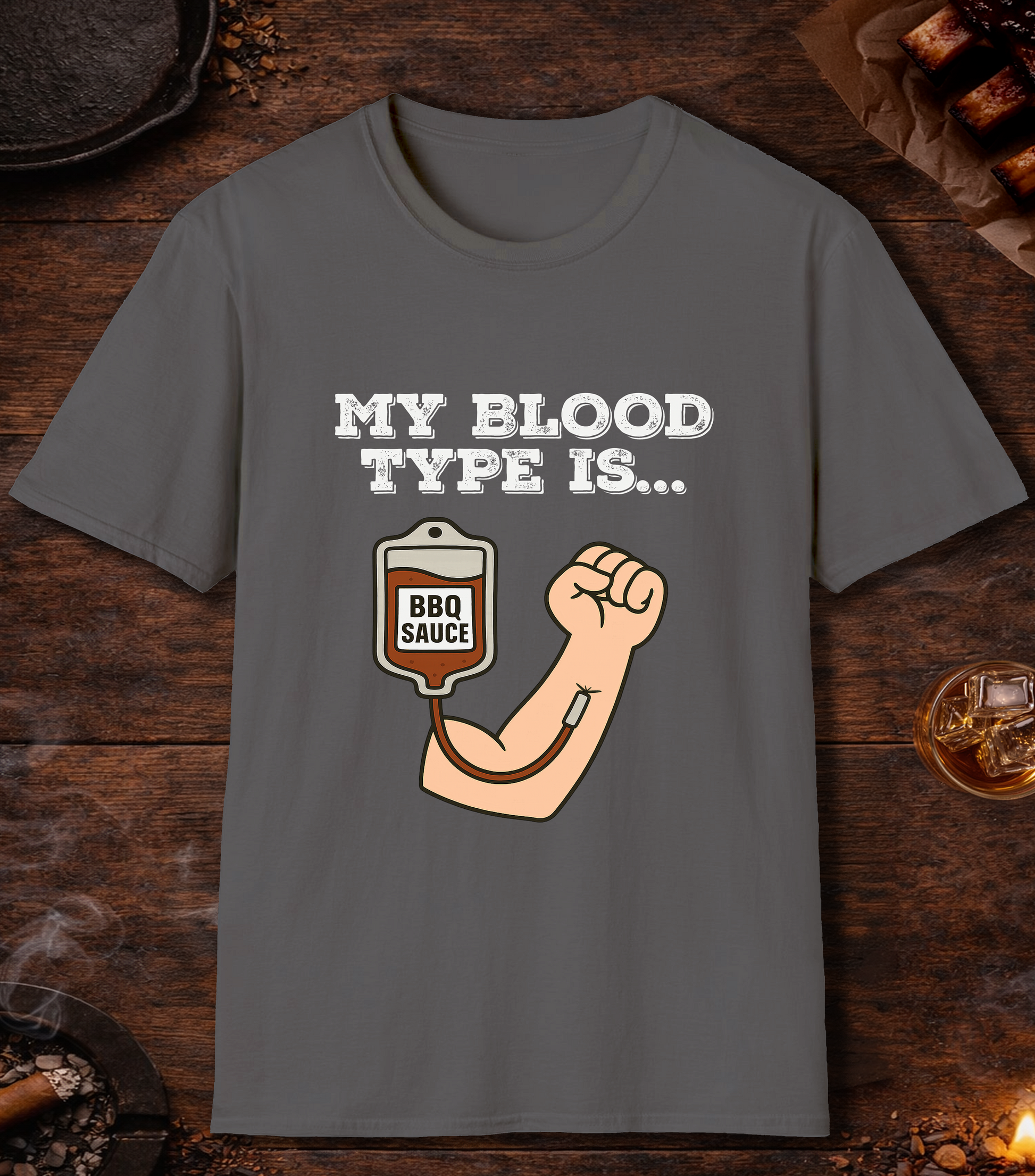 My Blood Type Is BBQ Sauce T-Shirt - Charcoal