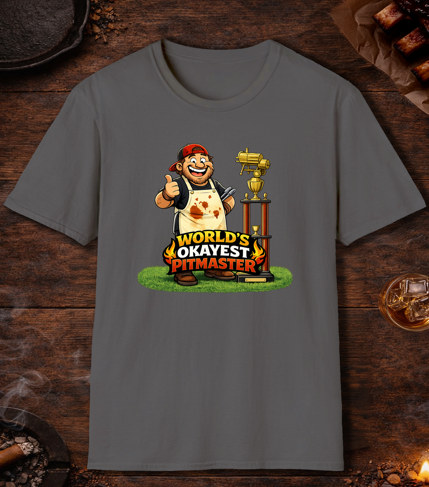 Worlds Okayest Pitmaster T-Shirt - Charcoal