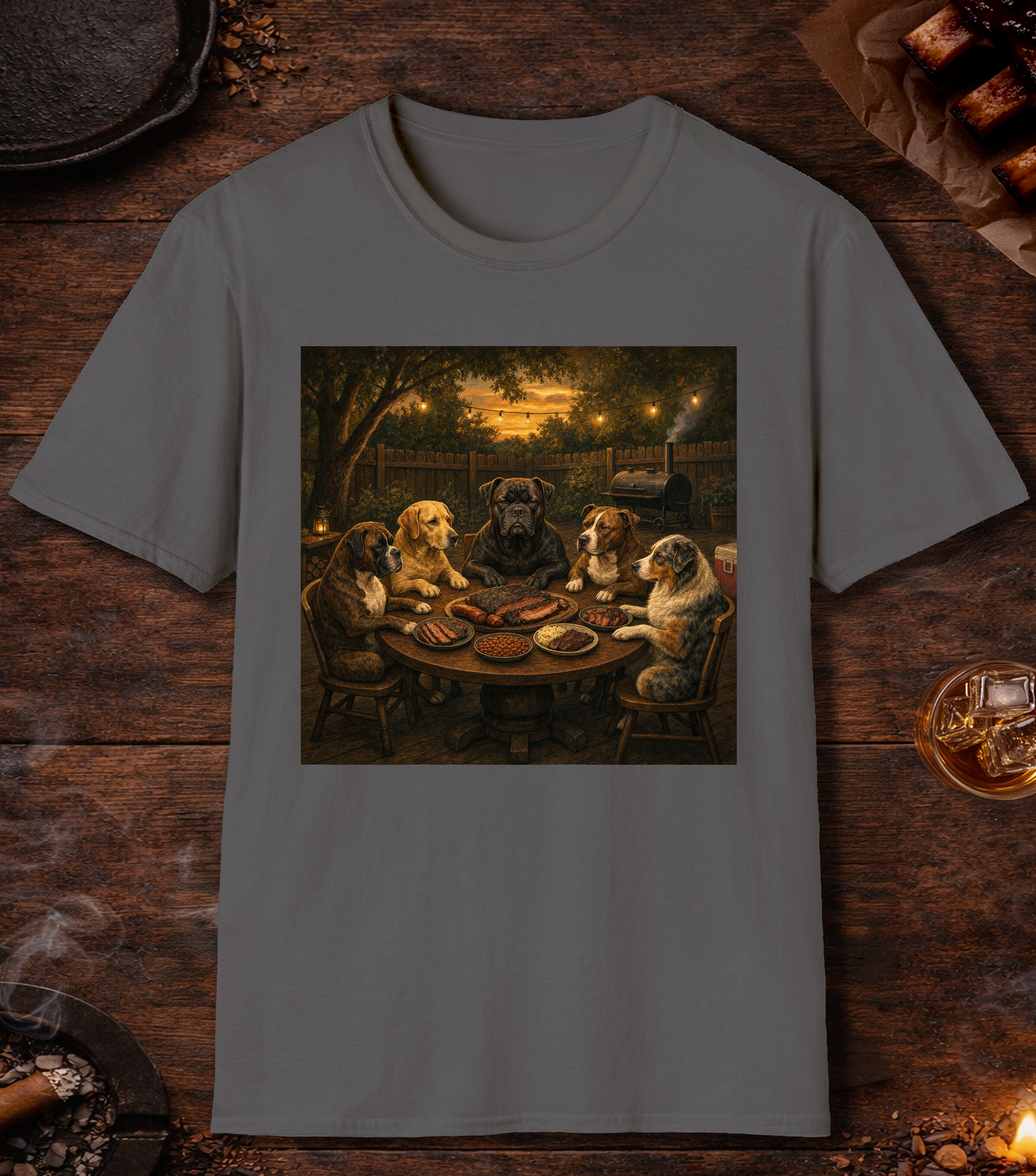 Dogs Eating BBQ T-Shirt - Charcoal
