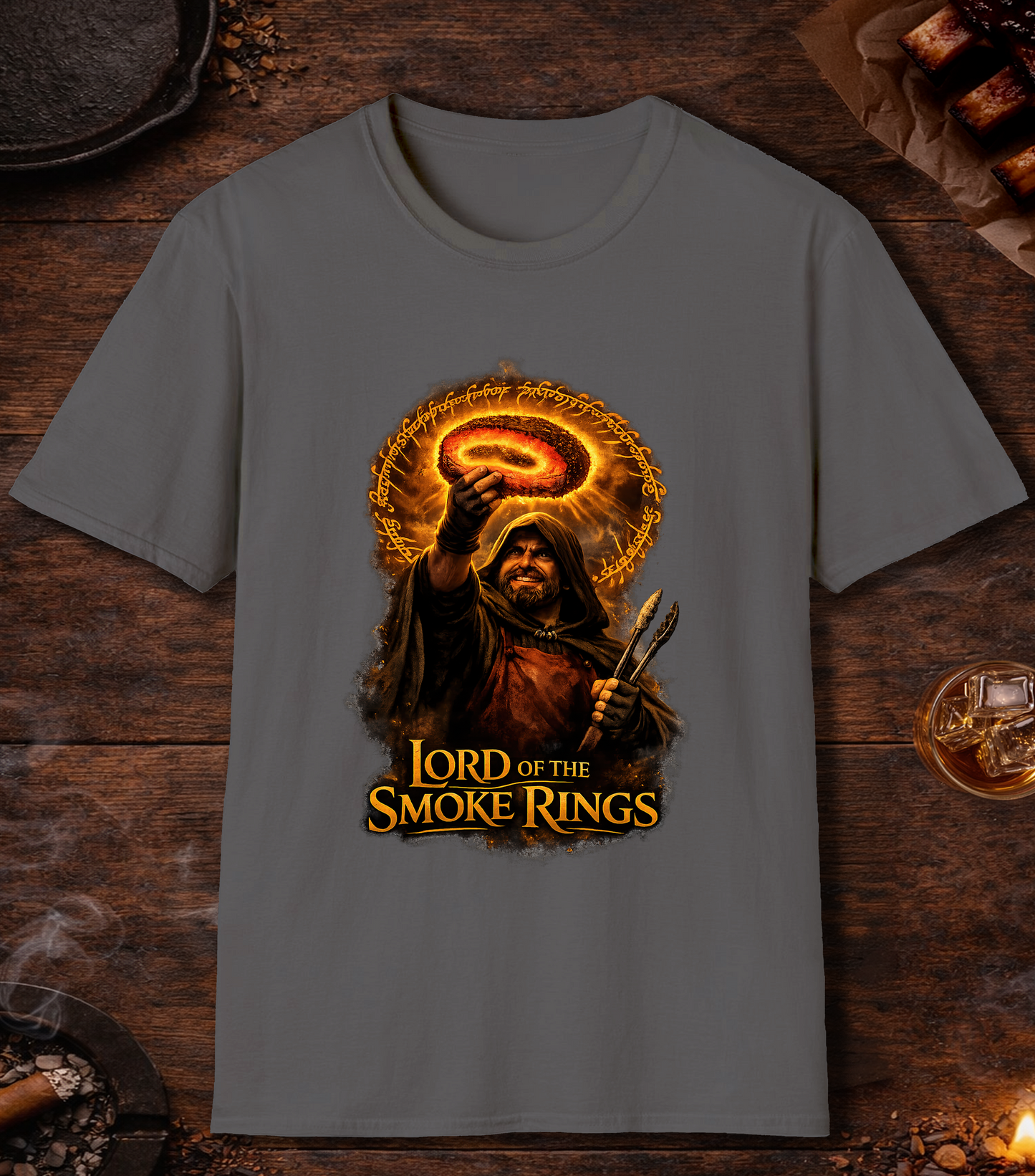 Lord Of The Smoke Rings Parody T-Shirt - Charcoal