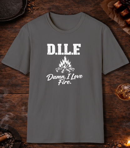 DILF Damn I Love Fire T-Shirt - Charcoal