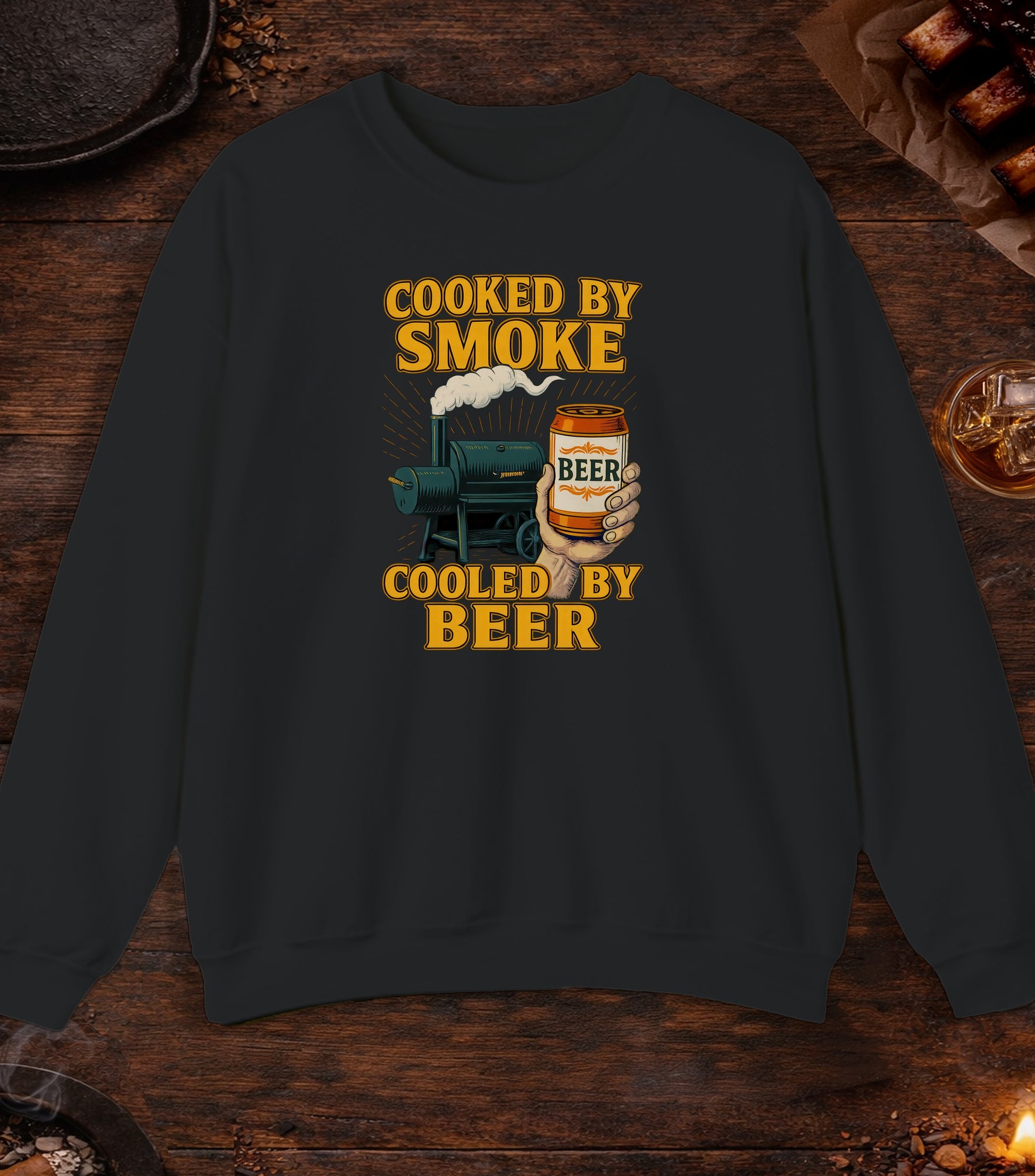 Cooked By Smoke Cooled By Beer Crewneck - Black