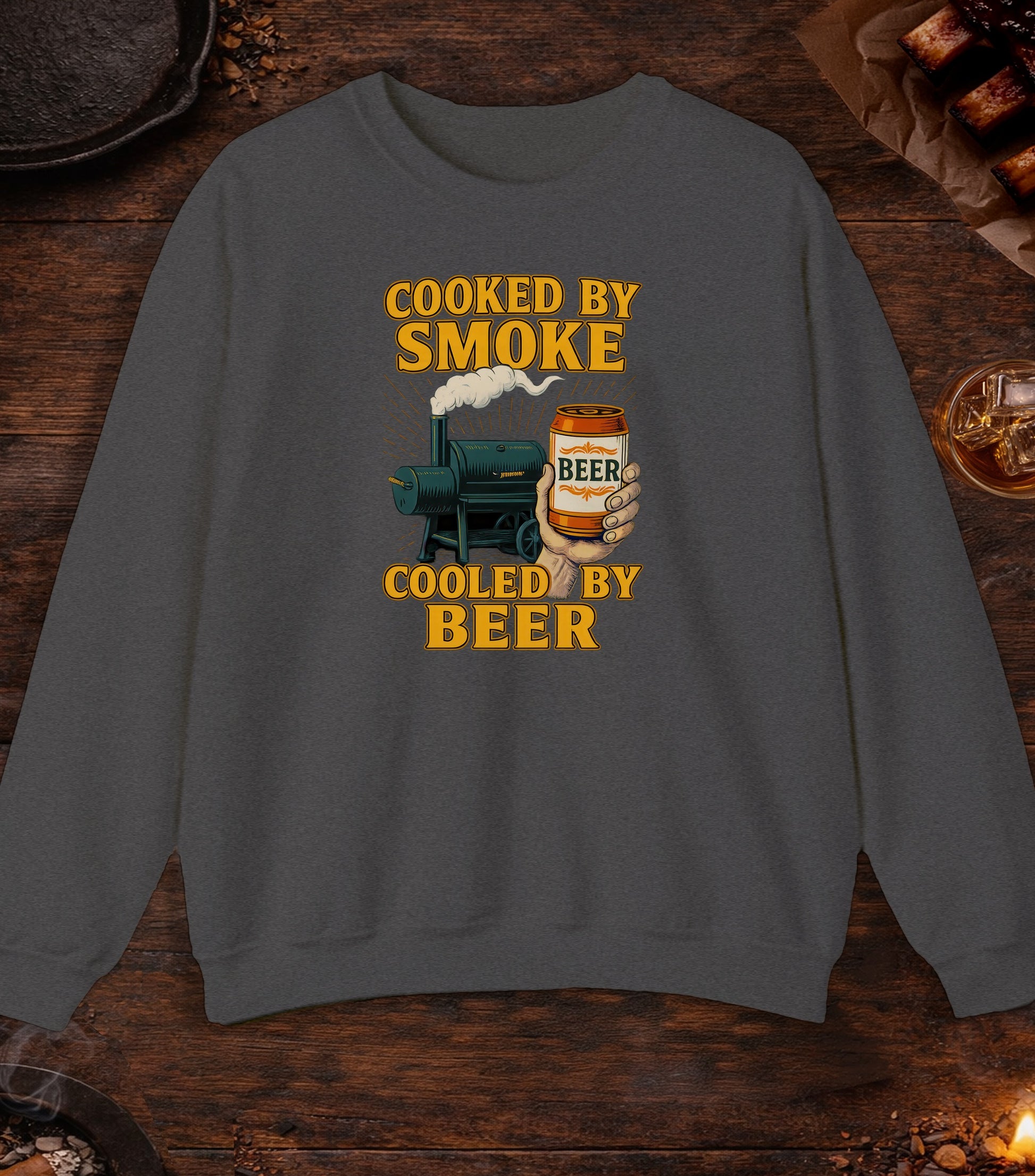 Cooked By Smoke Cooled By Beer Crewneck - Dark Heather