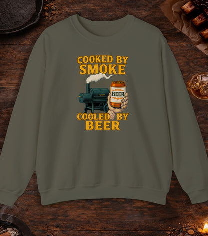 Cooked By Smoke Cooled By Beer Crewneck - Military Green
