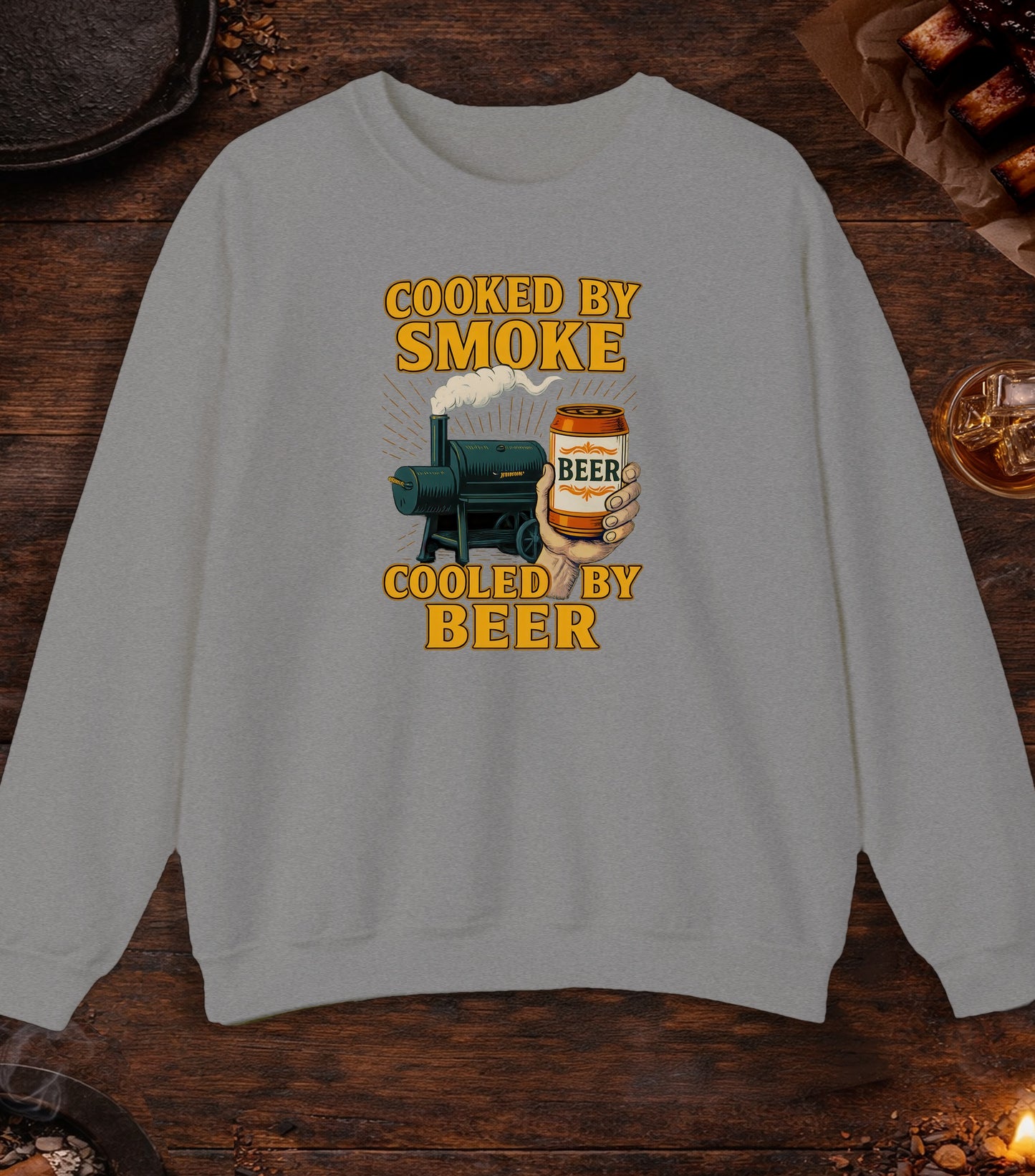 Cooked By Smoke Cooled By Beer Crewneck - Sport Grey