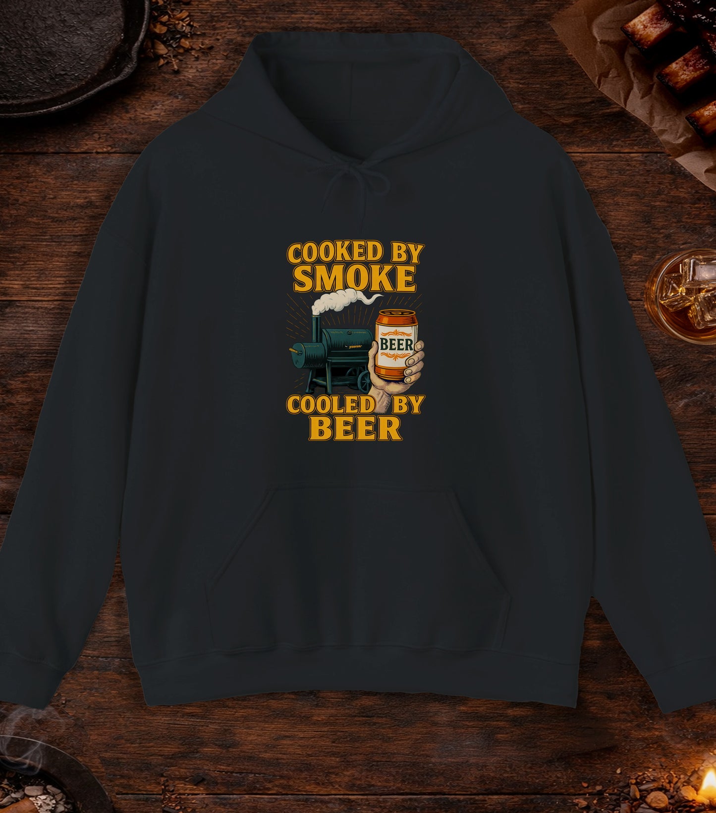 Cooked By Smoke Cooled By Beer Hoodie - Black