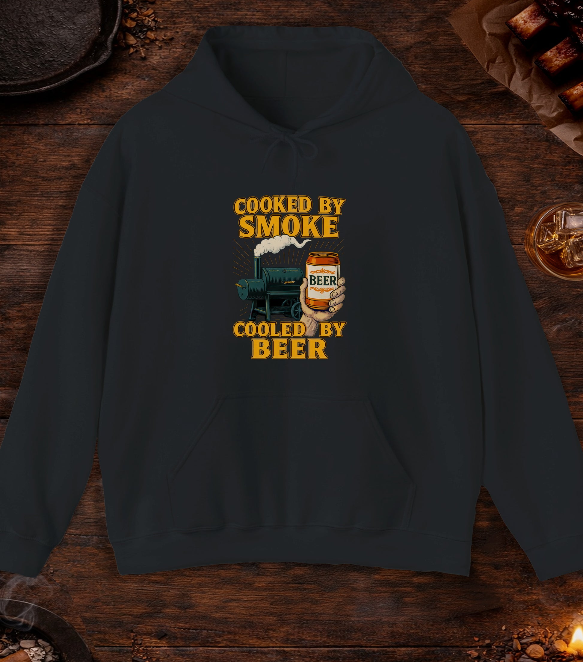 Cooked By Smoke Cooled By Beer Hoodie - Black
