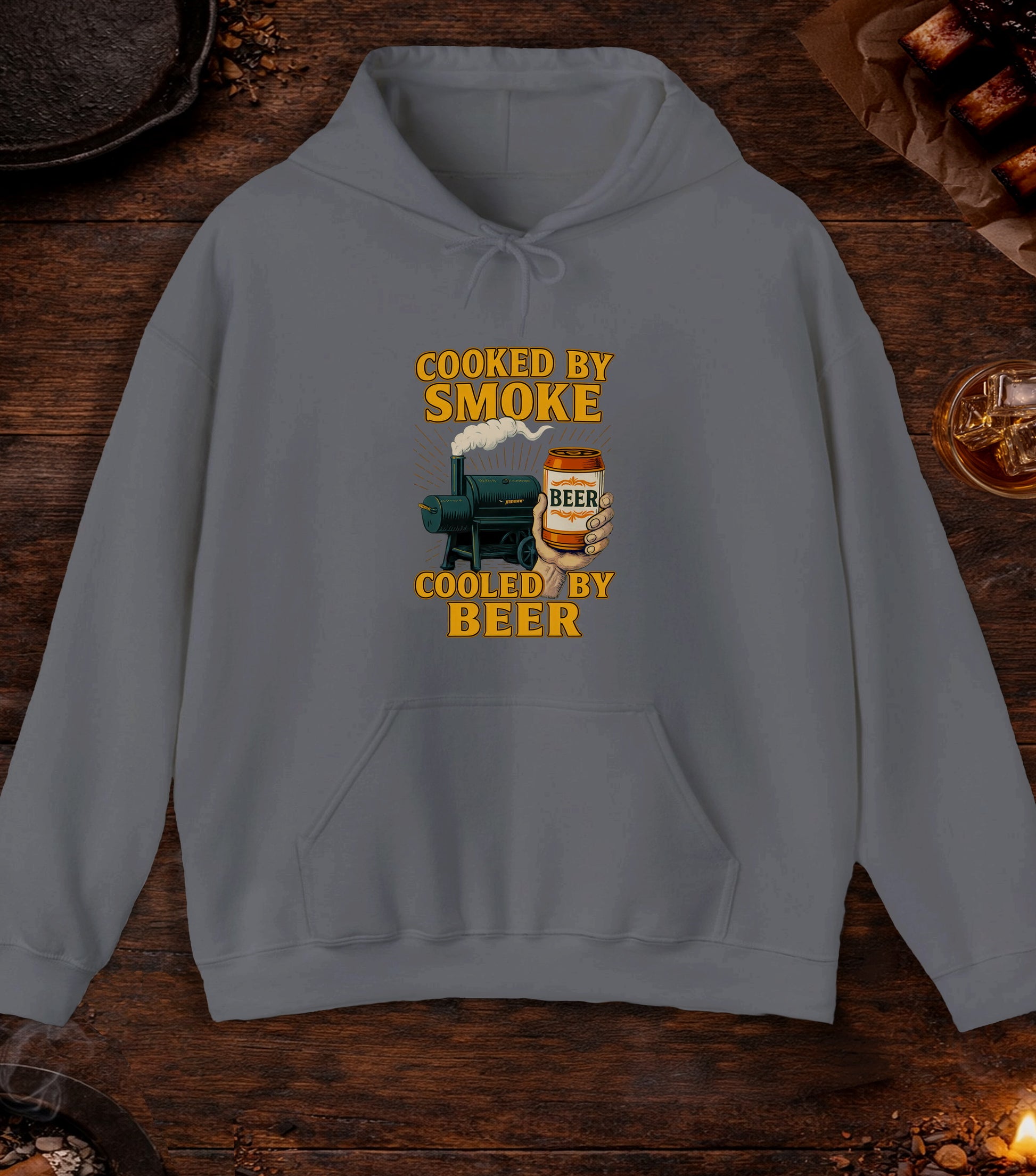 Cooked By Smoke Cooled By Beer Hoodie - Charcoal