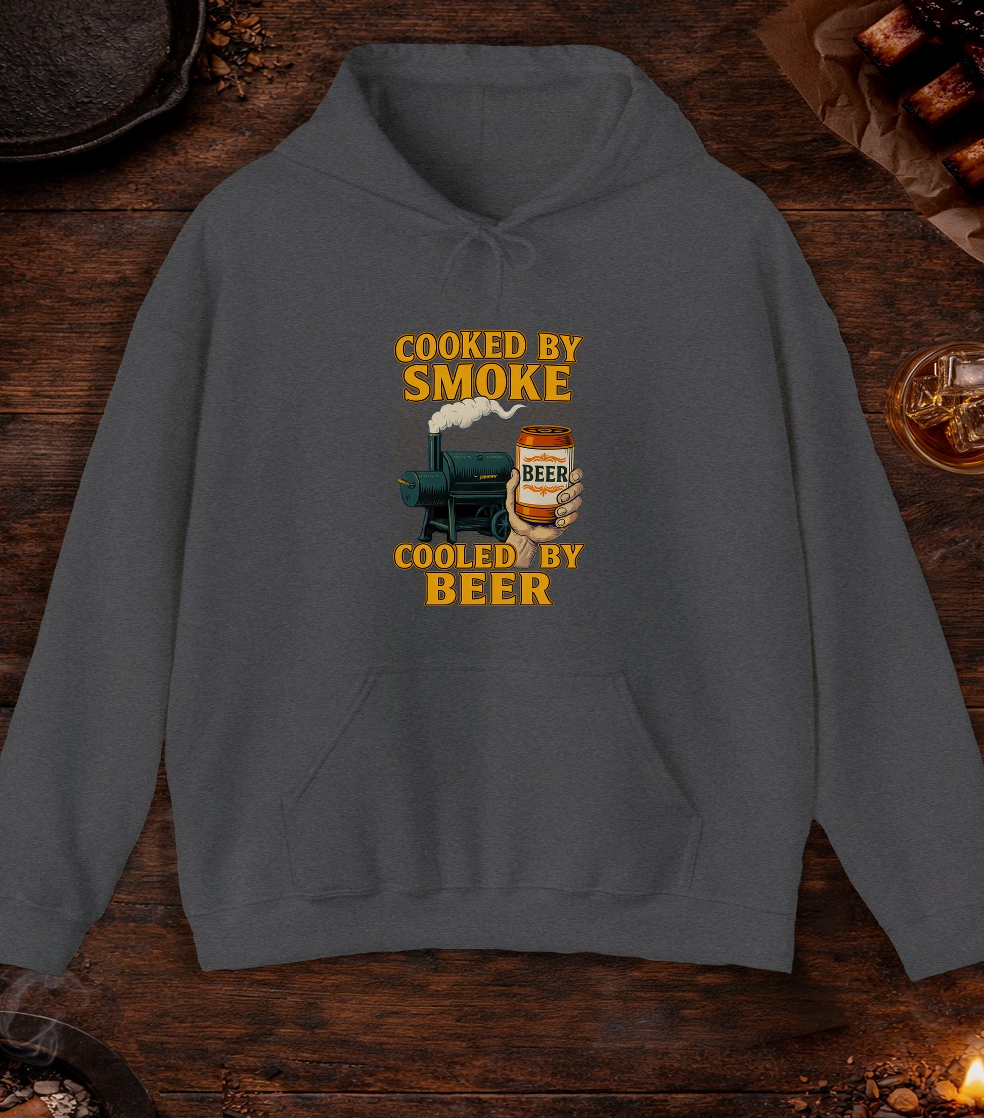 Cooked By Smoke Cooled By Beer Hoodie - Dark Heather