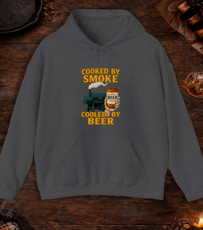 Cooked By Smoke Cooled By Beer Hoodie - Dark Heather