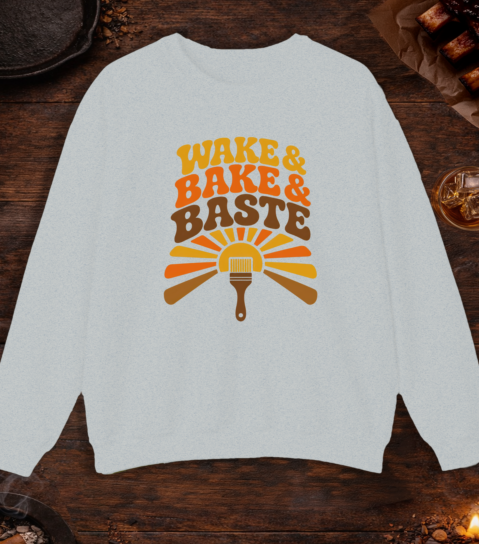 Wake and Bake and Baste Crewneck - Ash