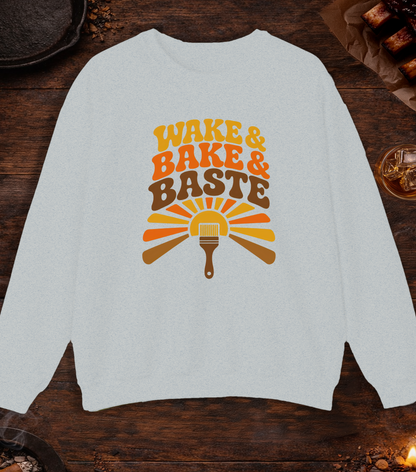 Wake and Bake and Baste Crewneck - Ash