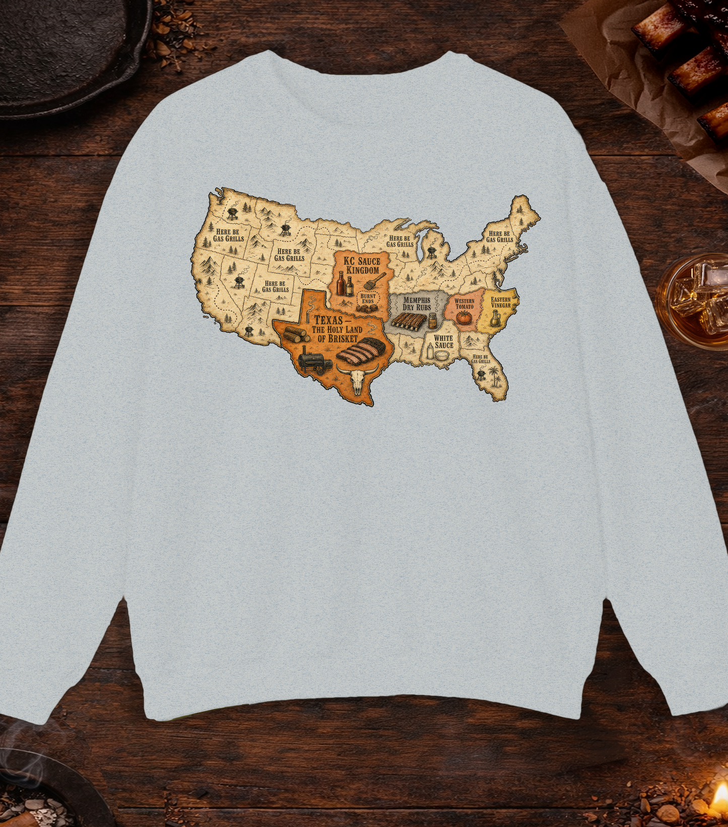 Map of BBQ Crewneck - Ash
