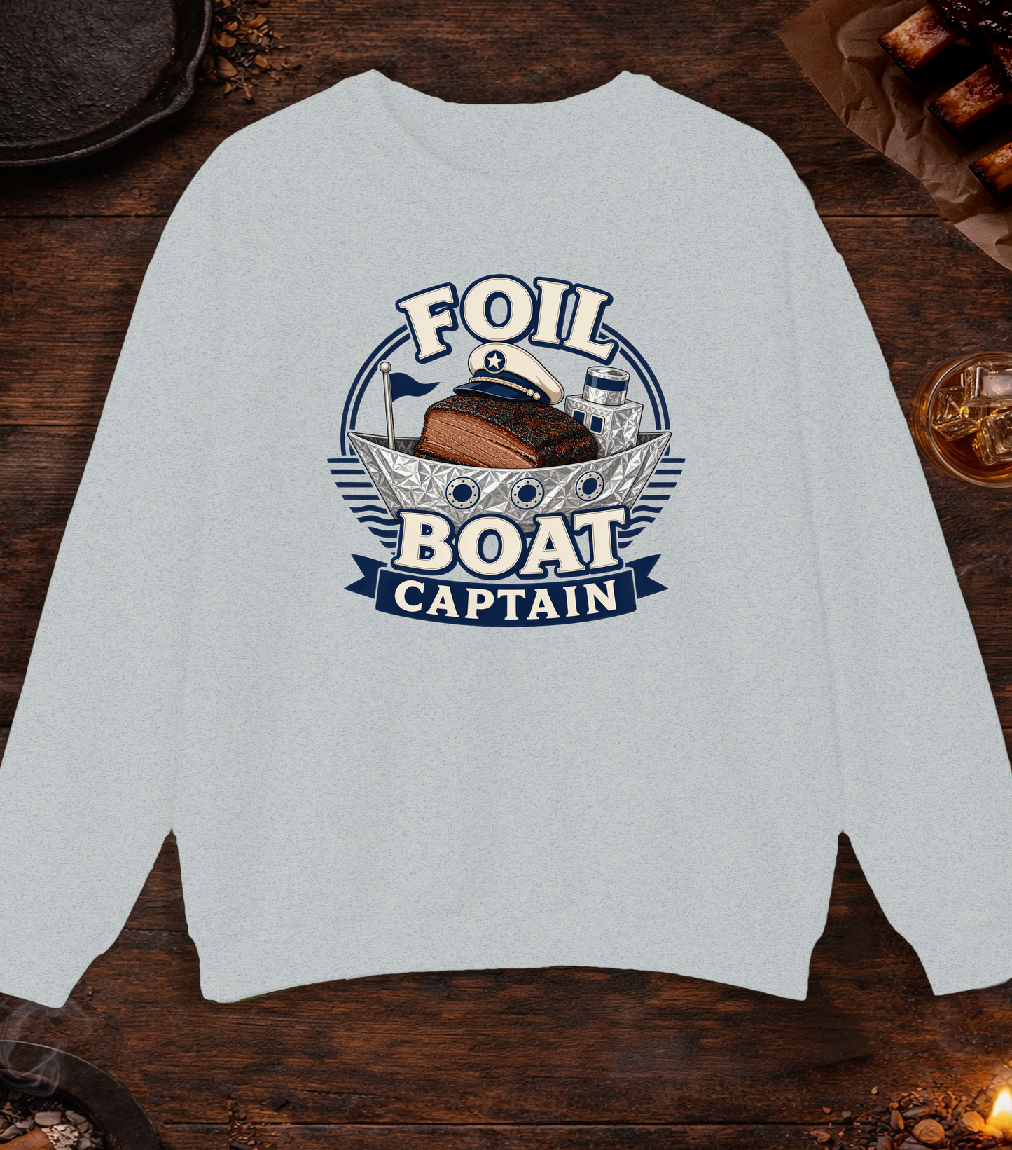 Foil Boat Captain Crewneck - Ash