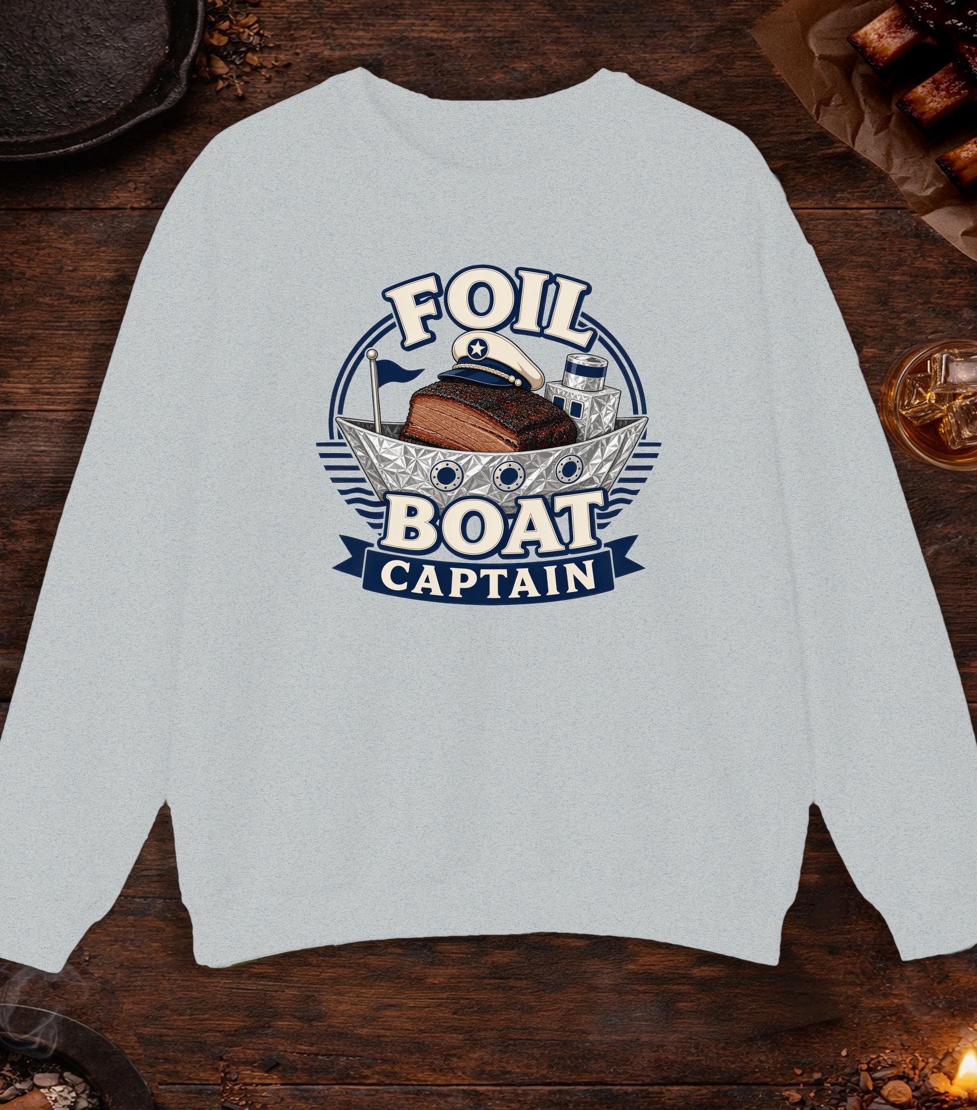 Foil Boat Captain Crewneck - Ash