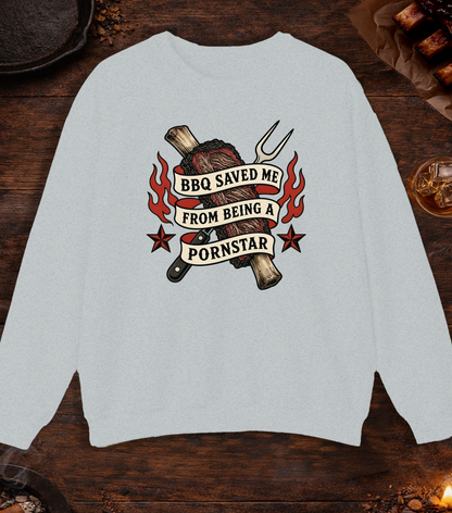 BBQ Saved Me Tattoo Crewneck - Ash
