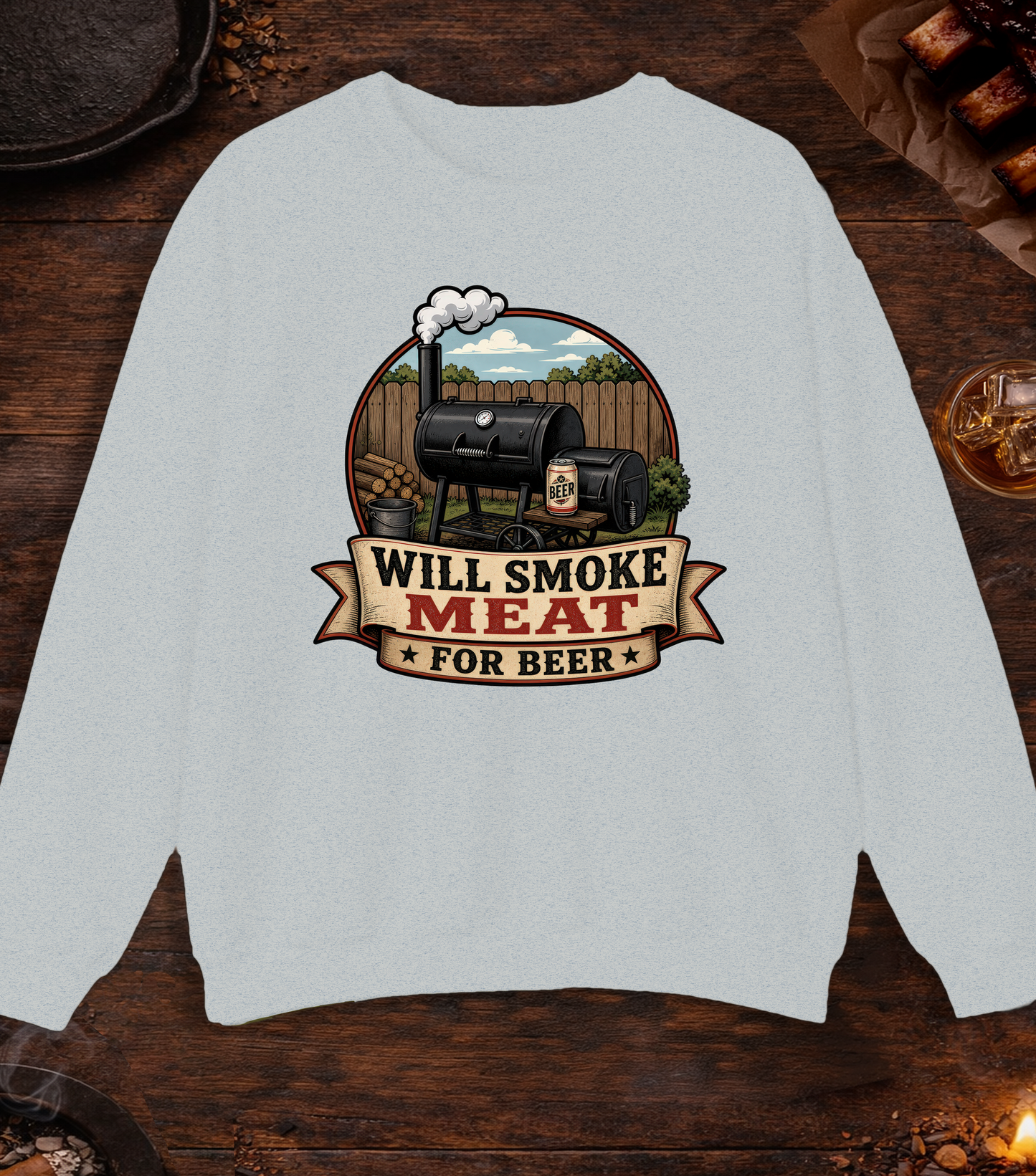 Will Smoke for Beer Crewneck - Ash