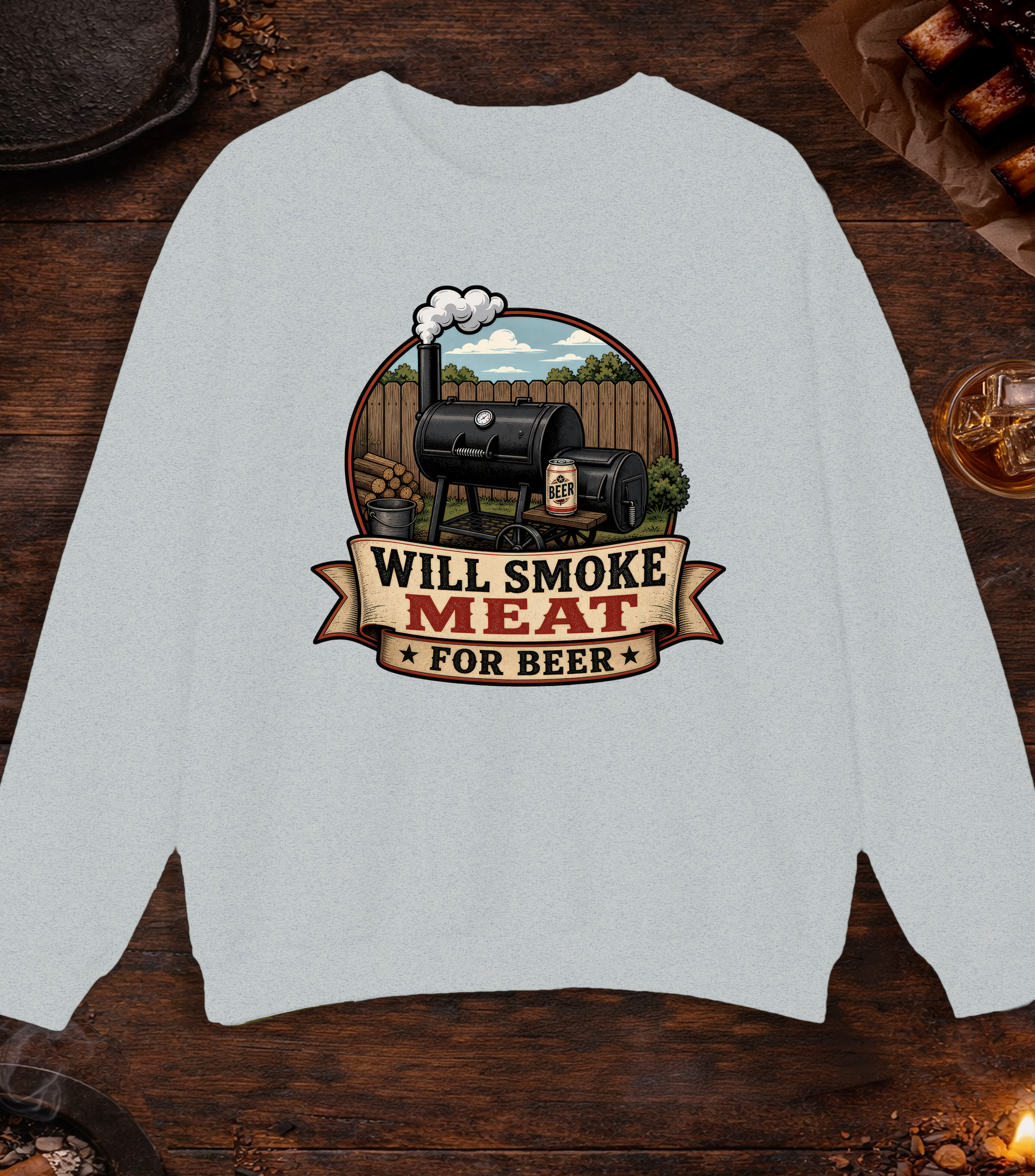 Will Smoke for Beer Crewneck - Ash
