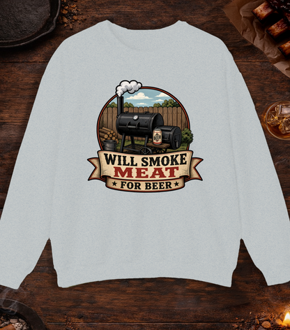 Will Smoke for Beer Crewneck - Ash