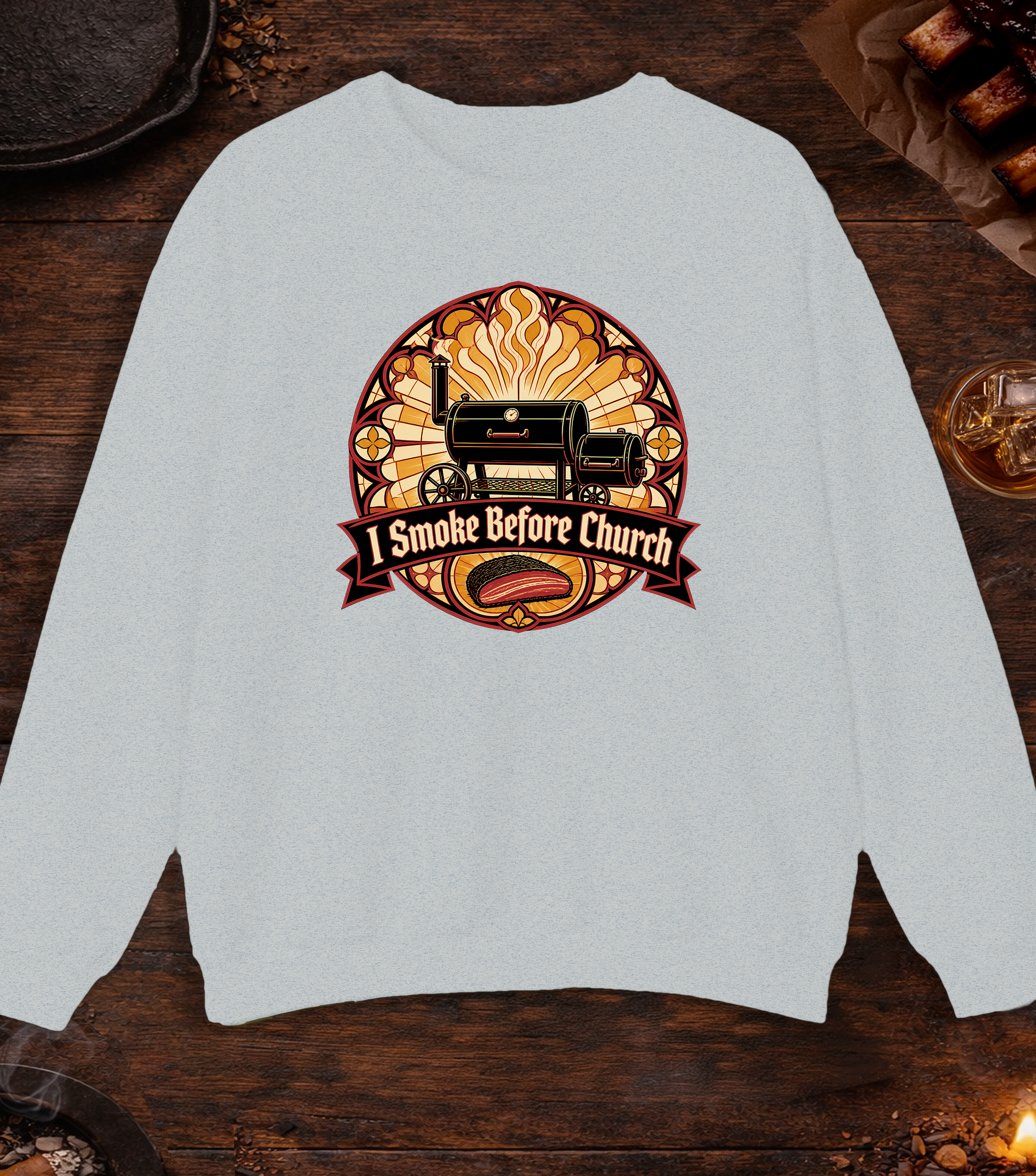 Smoke Before Church Crewneck - Ash