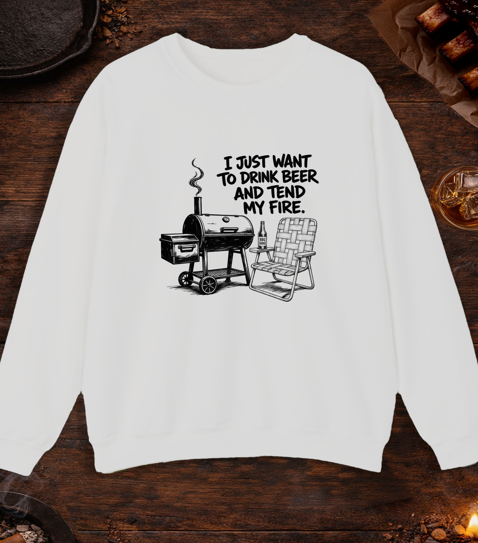 Drink Beer Tend Fire Black Crewneck - Ash