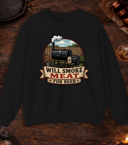 Will Smoke for Beer Crewneck - Black