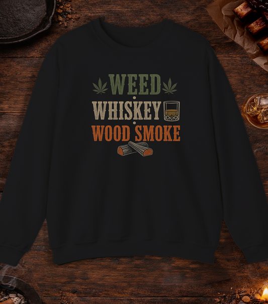 Weed Whiskey Wood Smoke Crewneck - Black