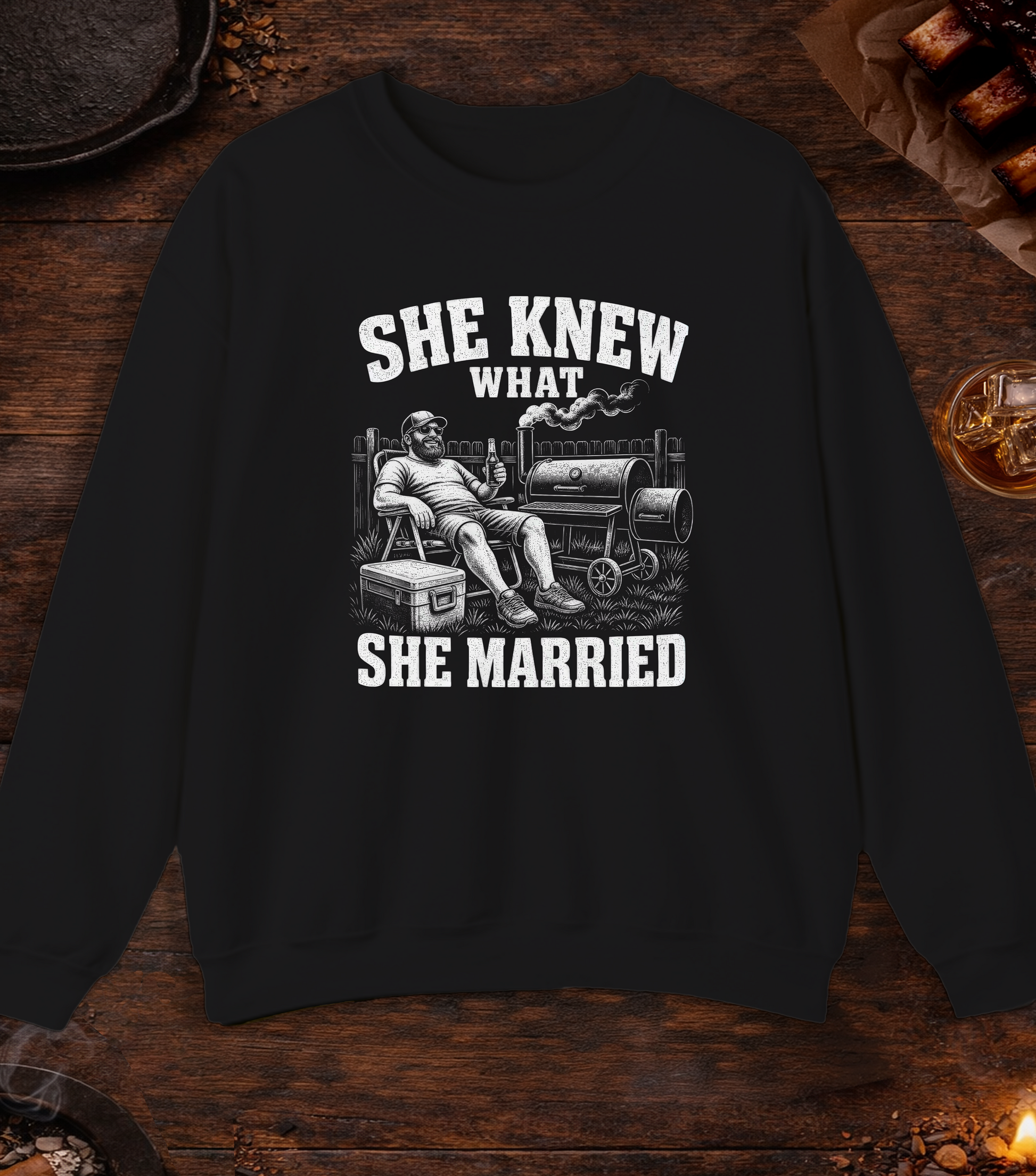 She Knew What She Married Crewneck - Black