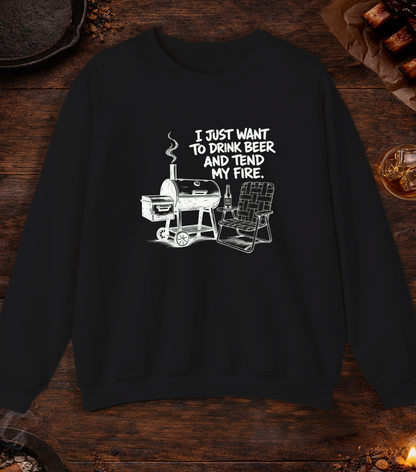 Drink Beer Tend Fire White Crewneck - Black