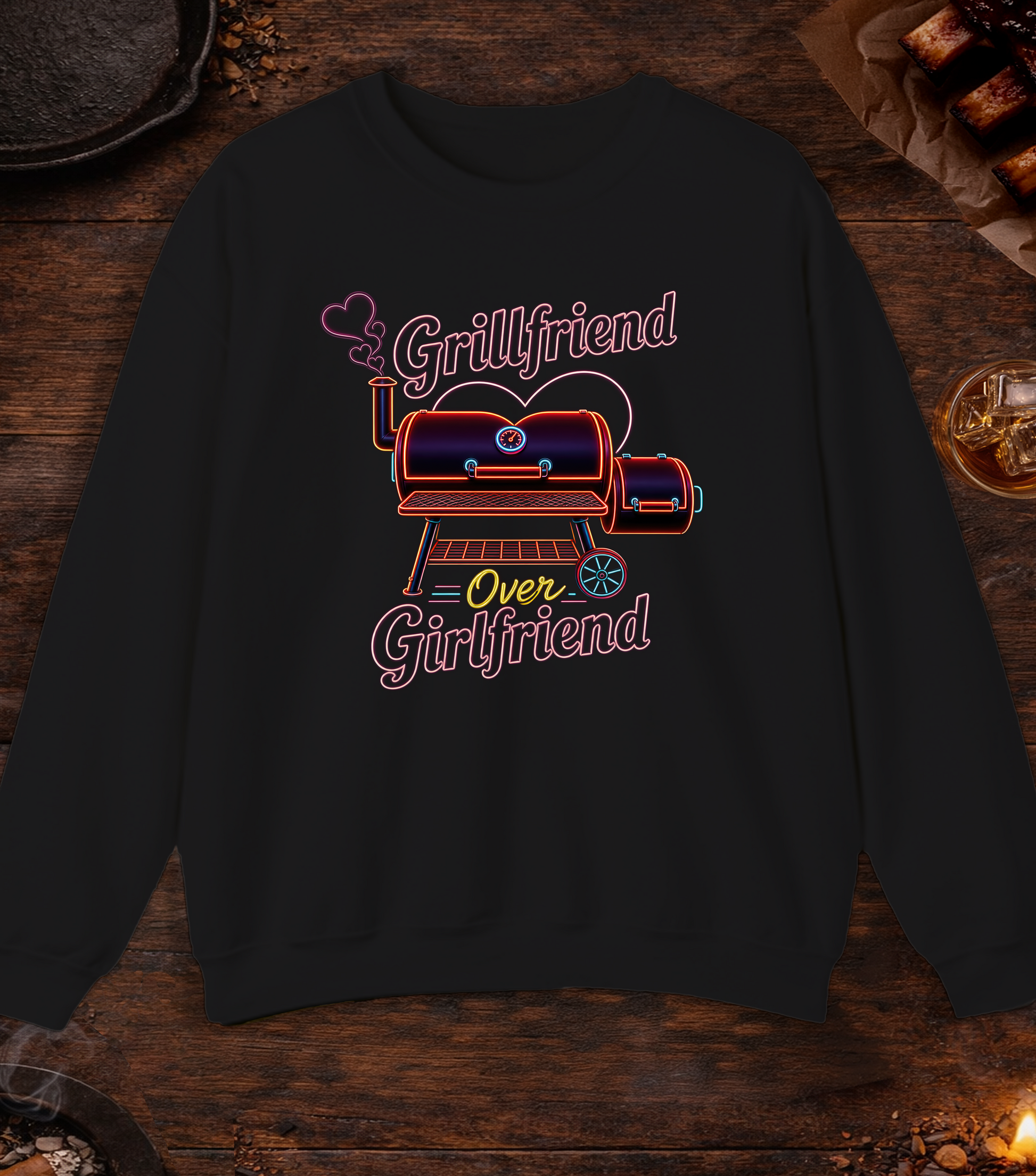 Grillfriend Over Girlfriend Crewneck - Black