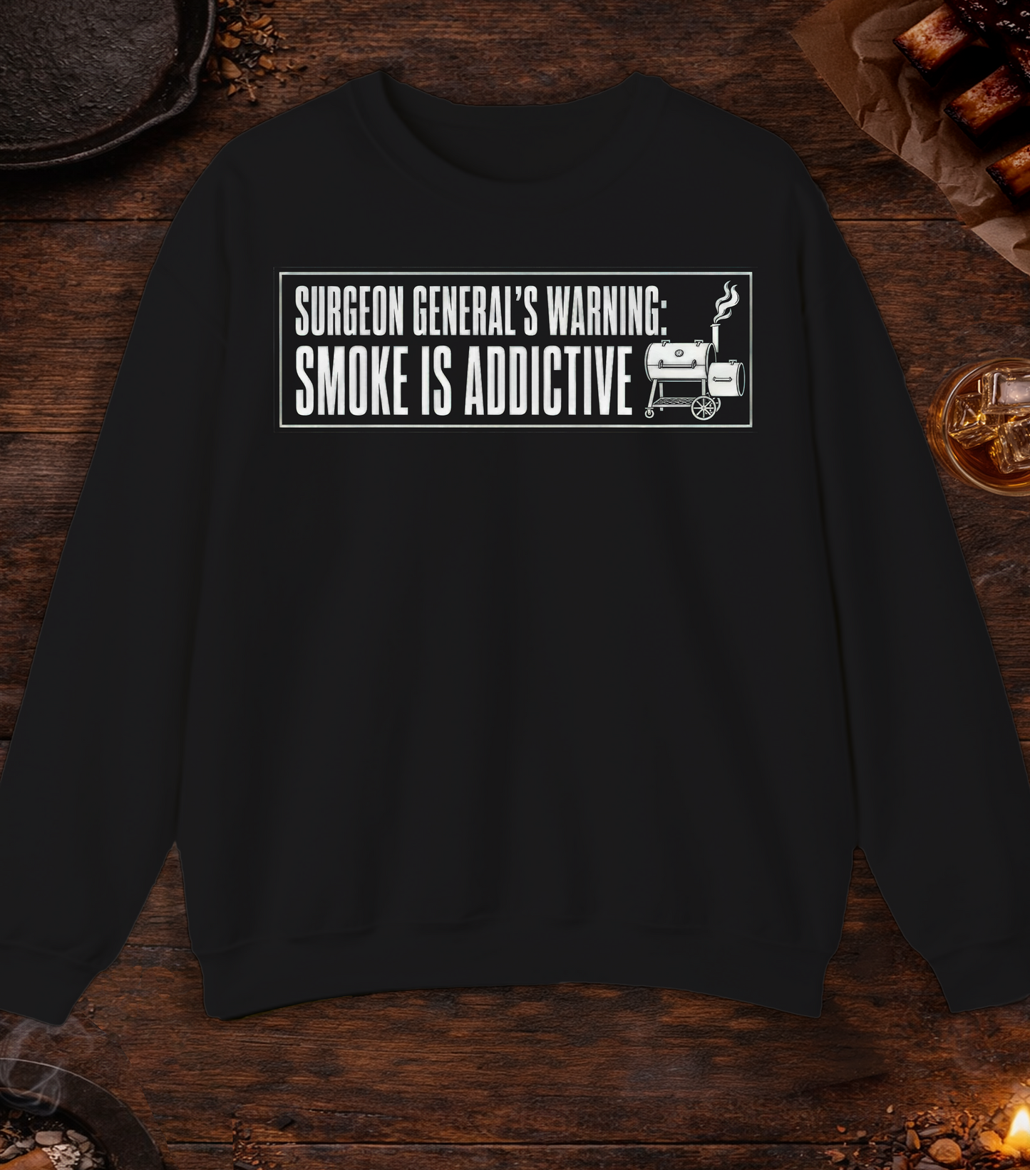 Surgeon General's Warning: Smoke Is Addictive Crewneck - Black