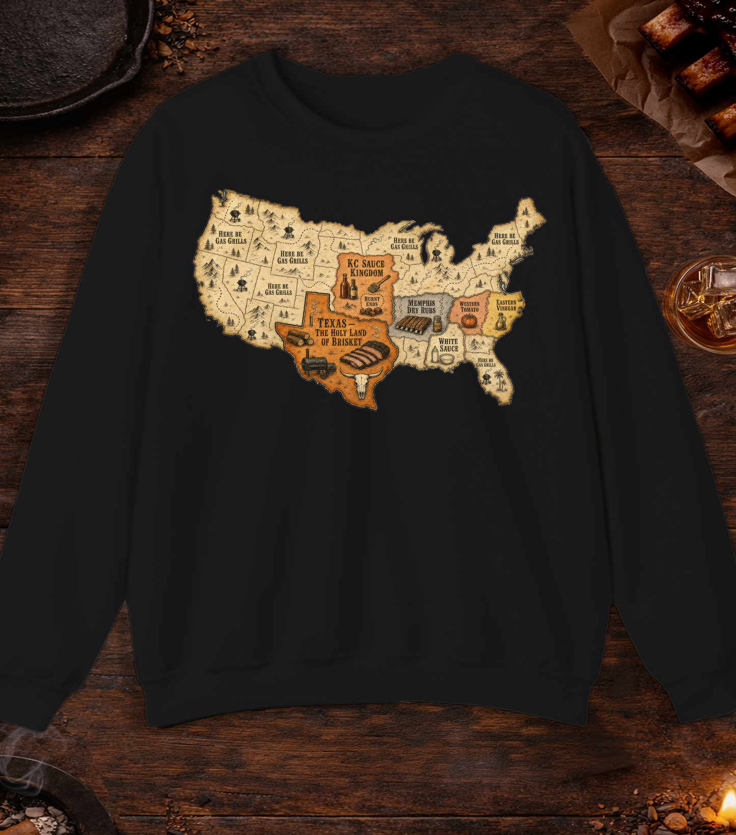Map of BBQ Crewneck - Black