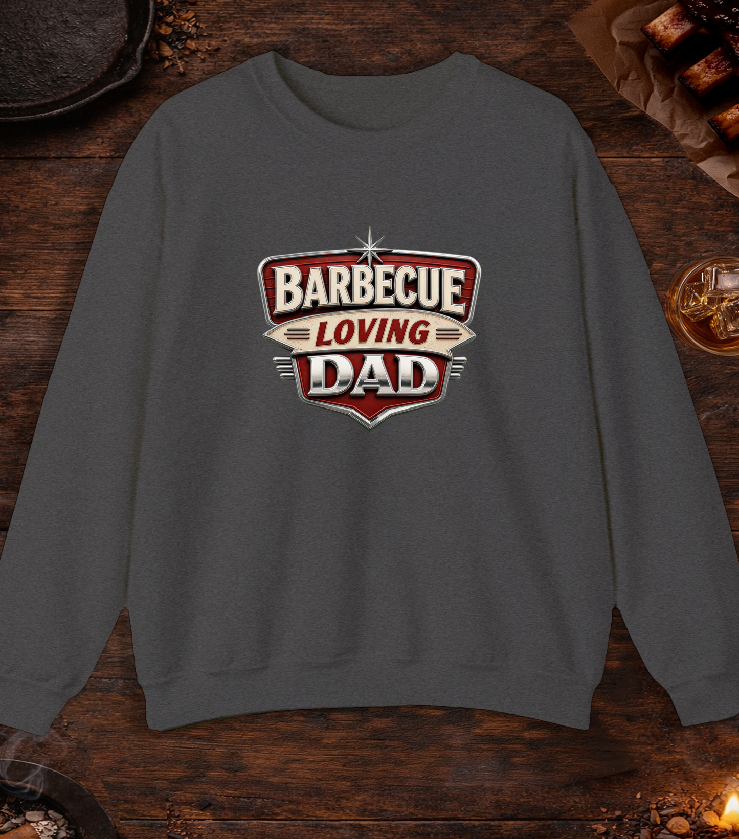 BBQ Loving Dad Crewneck - Dark Heather