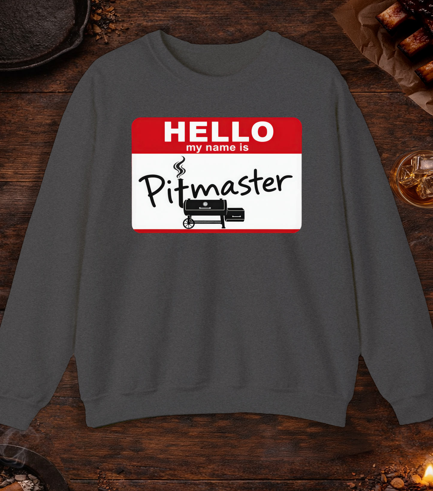 Hello My Name Is Pitmaster Crewneck - Dark Heather