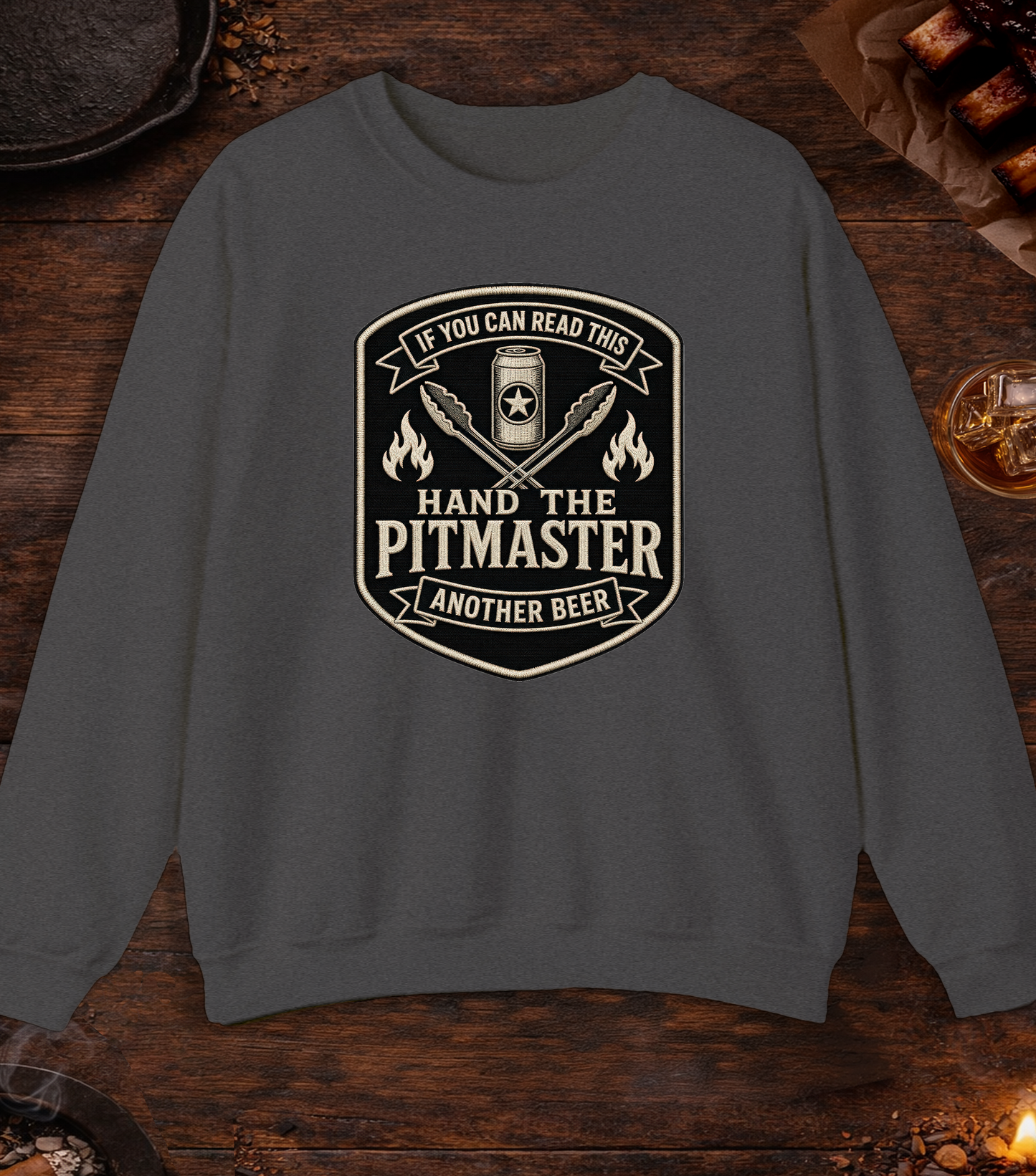 If You Can Read This, Hand the Pitmaster a Beer Crewneck - Dark Heather