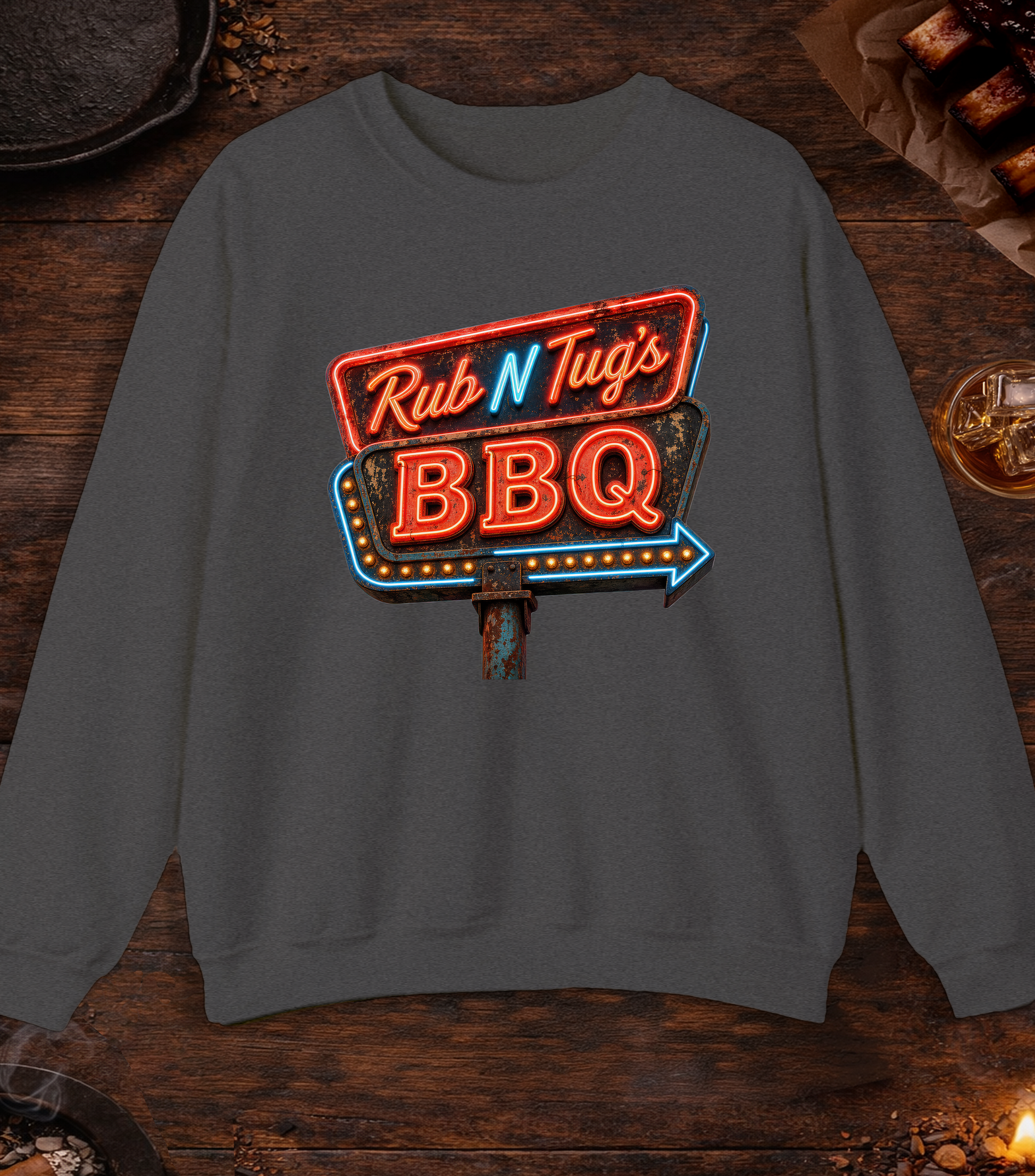 Rub N Tugs BBQ Crewneck - Dark Heather